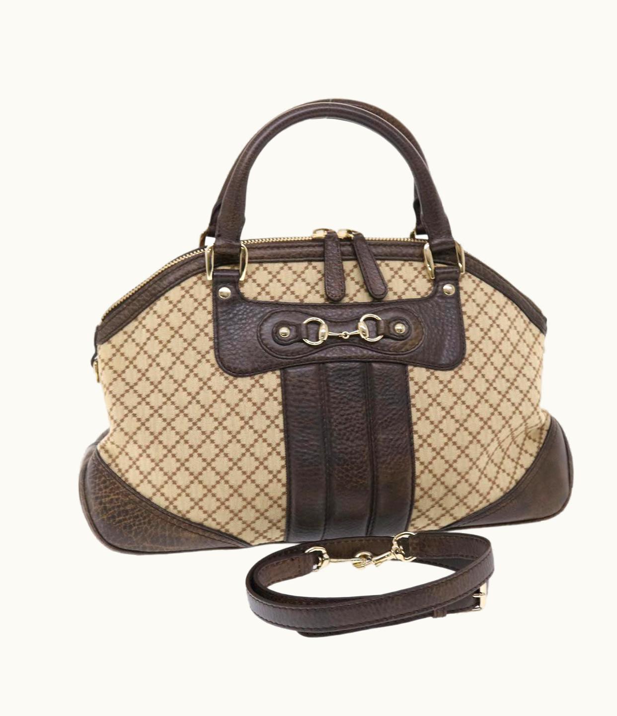 Gucci Gucci Diamante Hand Bag Canvas Leather 2Way Brown Beige 247286