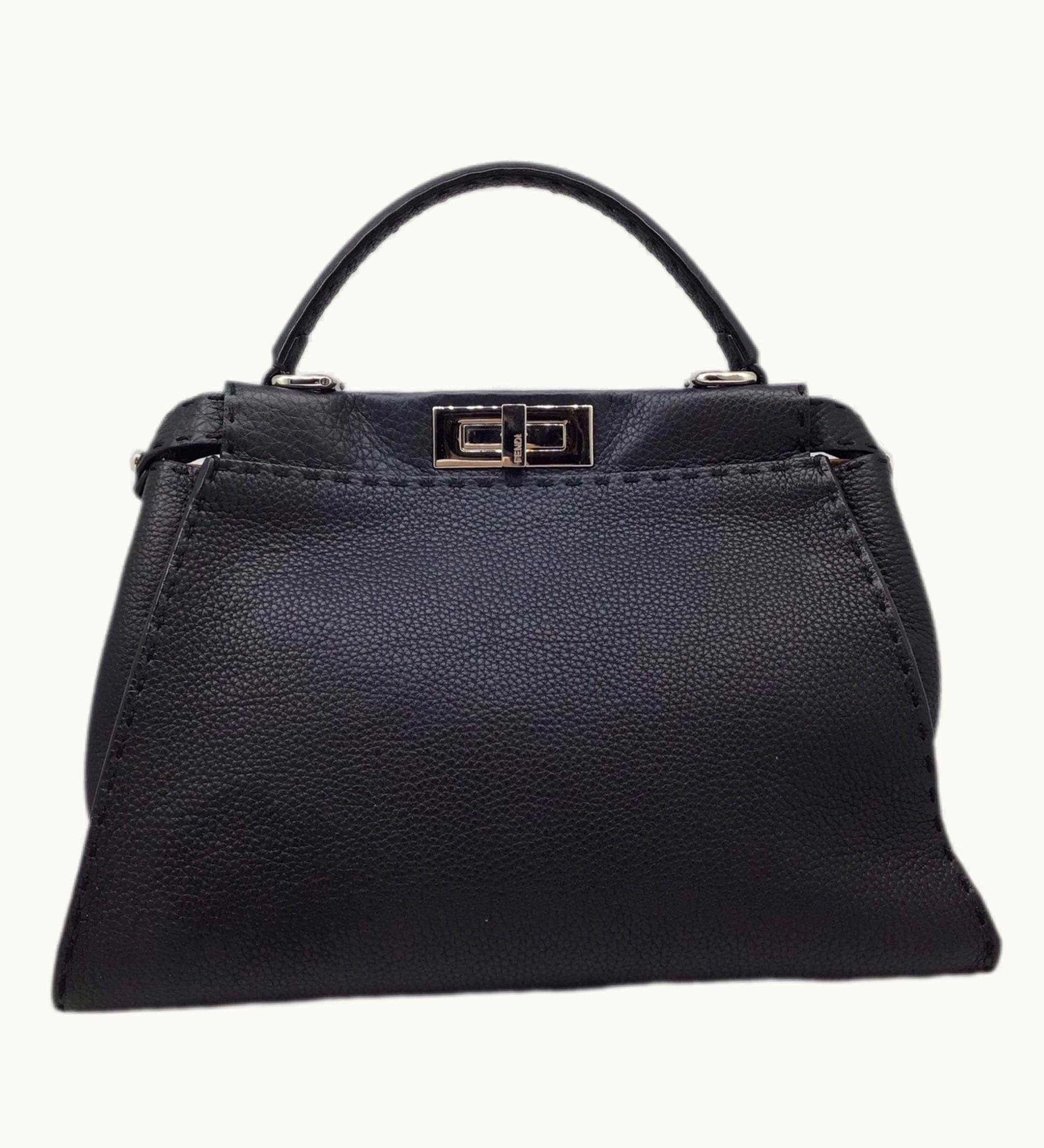 Fendi Fendi Peekaboo Selleria 8Bn290 Black Bag Leather Handbag Shoulder Cover Sv Hardware Women's Men's Unisex