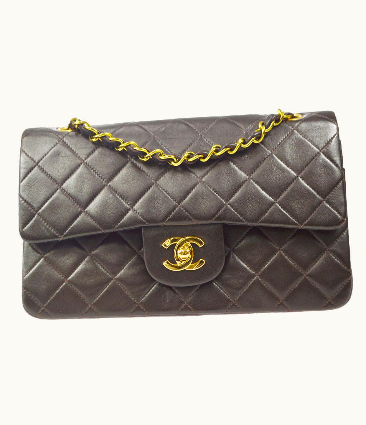 Chanel Chanel 1994-1996 Classic Double Flap Small Brown Lambskin 76949