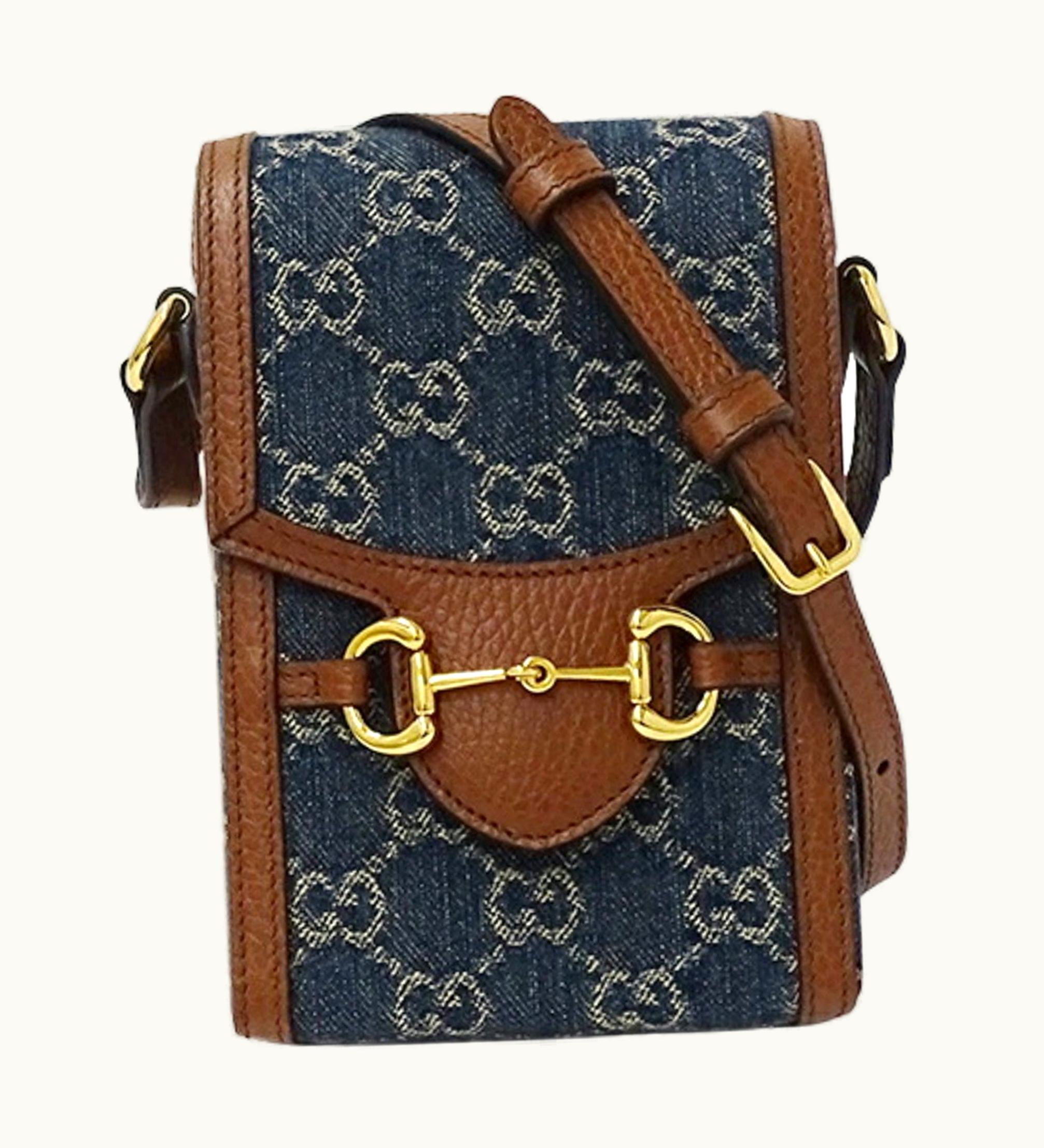 Gucci Gucci Bag Women's Shoulder Horsebit 1955 GG Pattern Blue Brown 625615 Micro