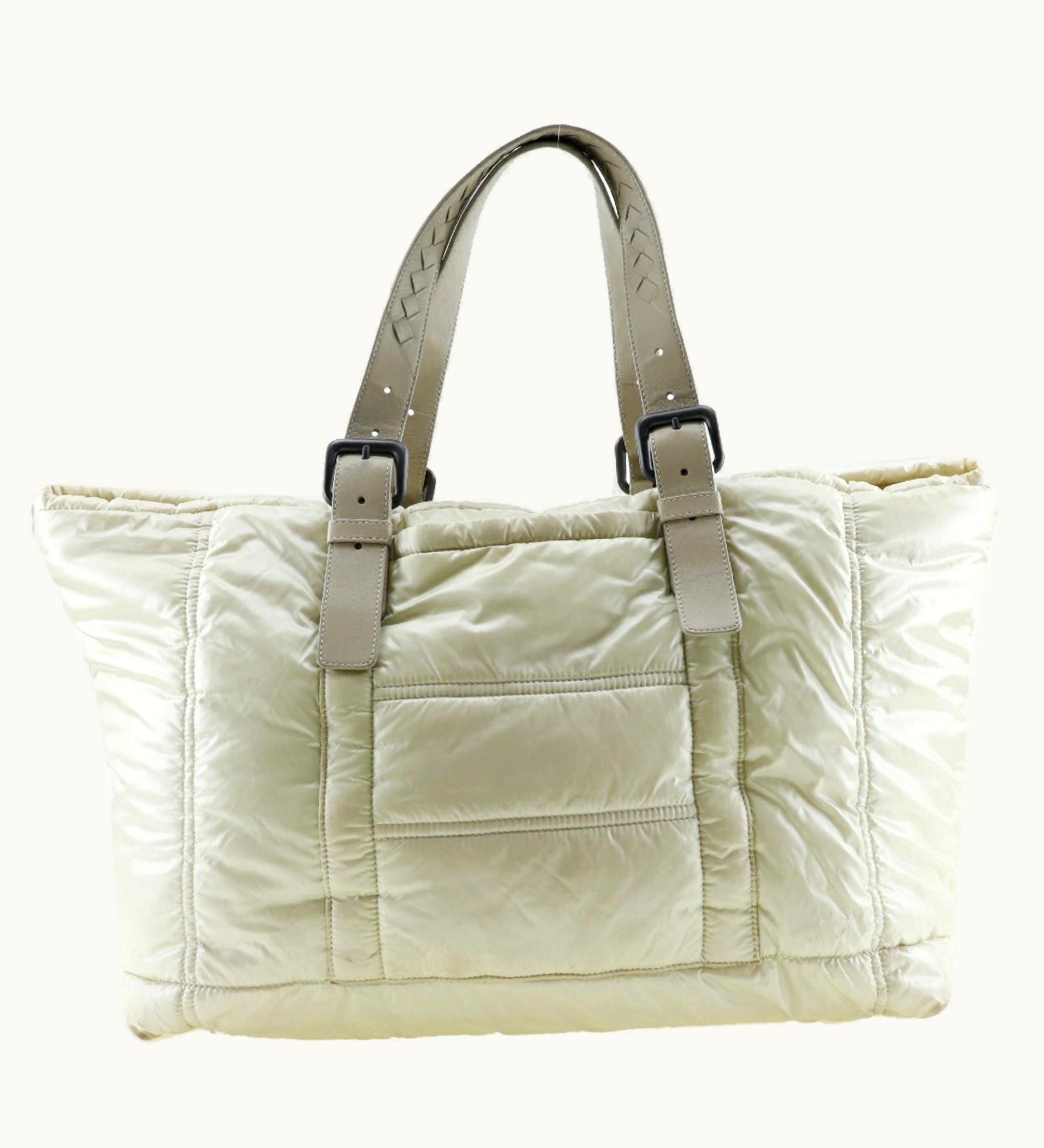 Bottega Veneta Bottega Veneta Bottegaveneta Spinnaker Tote Bag Intrecciato Nylon Made In Italy Beige Shoulder Handbag A4 Zipper Women's