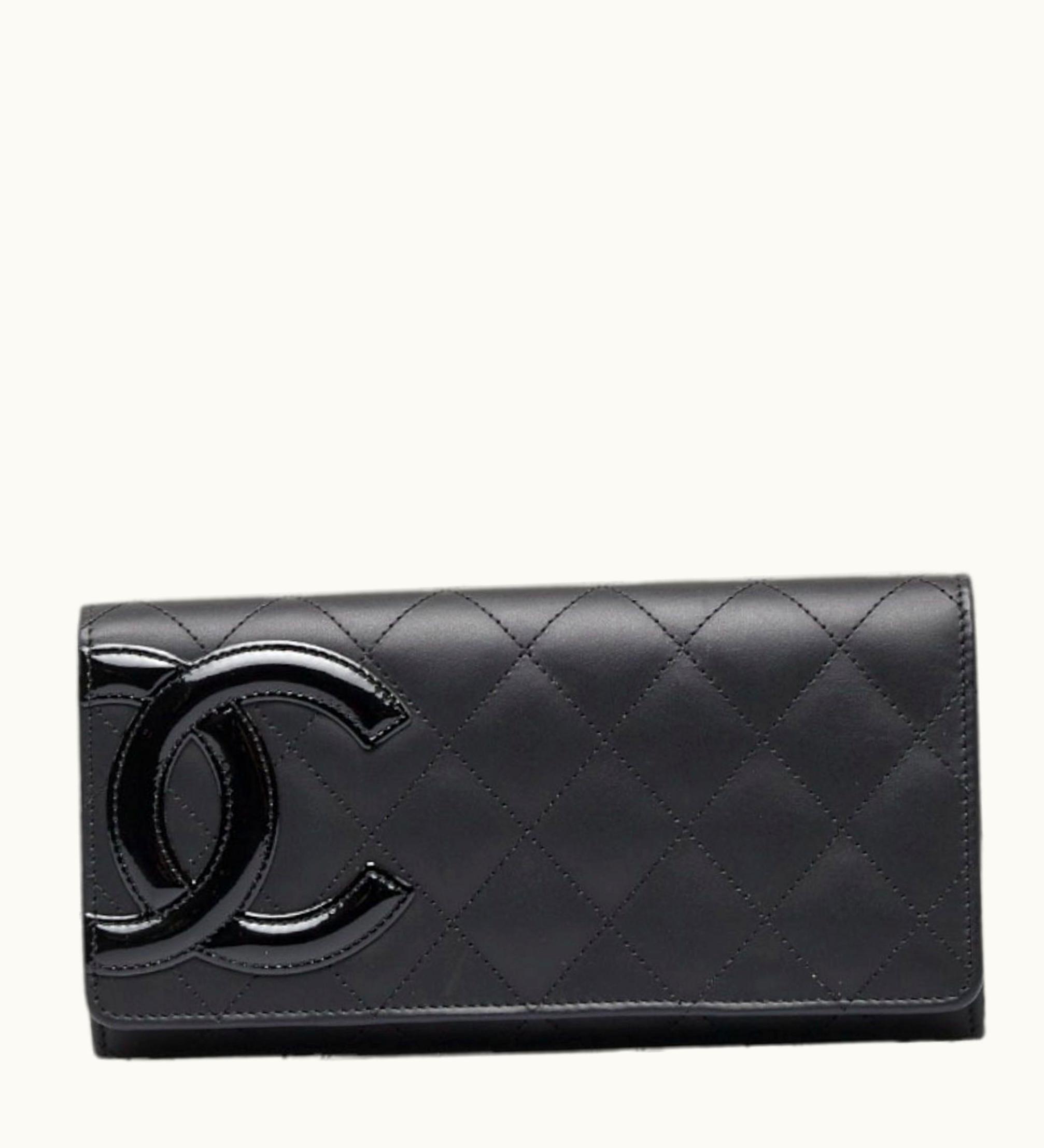 Chanel Chanel Cambon Line Coco Mark Long Wallet Black Pink Lambskin Ladies