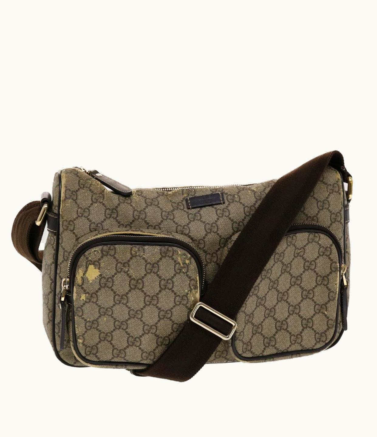 Gucci Gucci GG Canvas Shoulder Bag Pvc Leather Beige Dark Brown