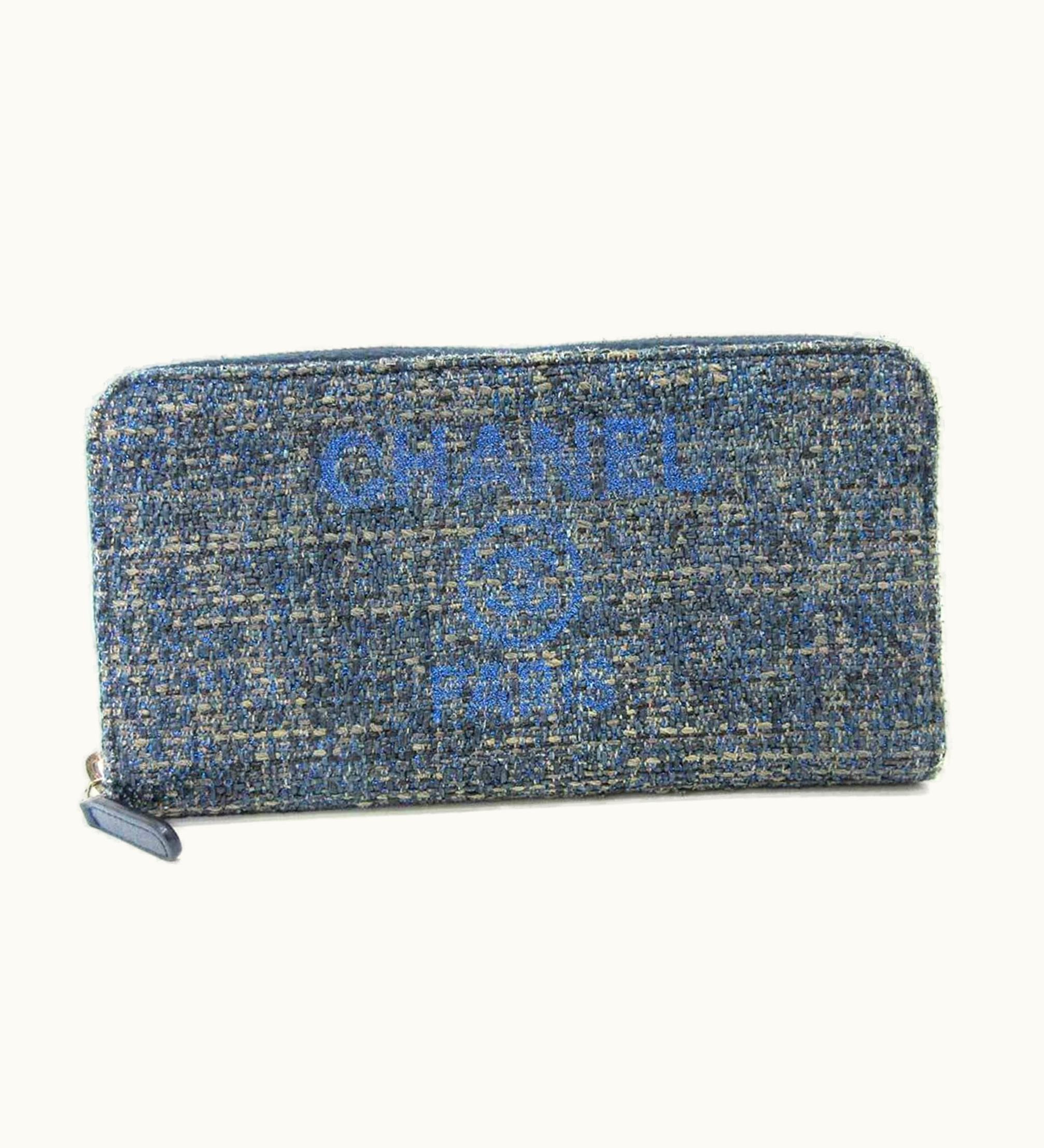 Chanel Chanel Wallet Deauville Long Round Blue Ladies Tweed