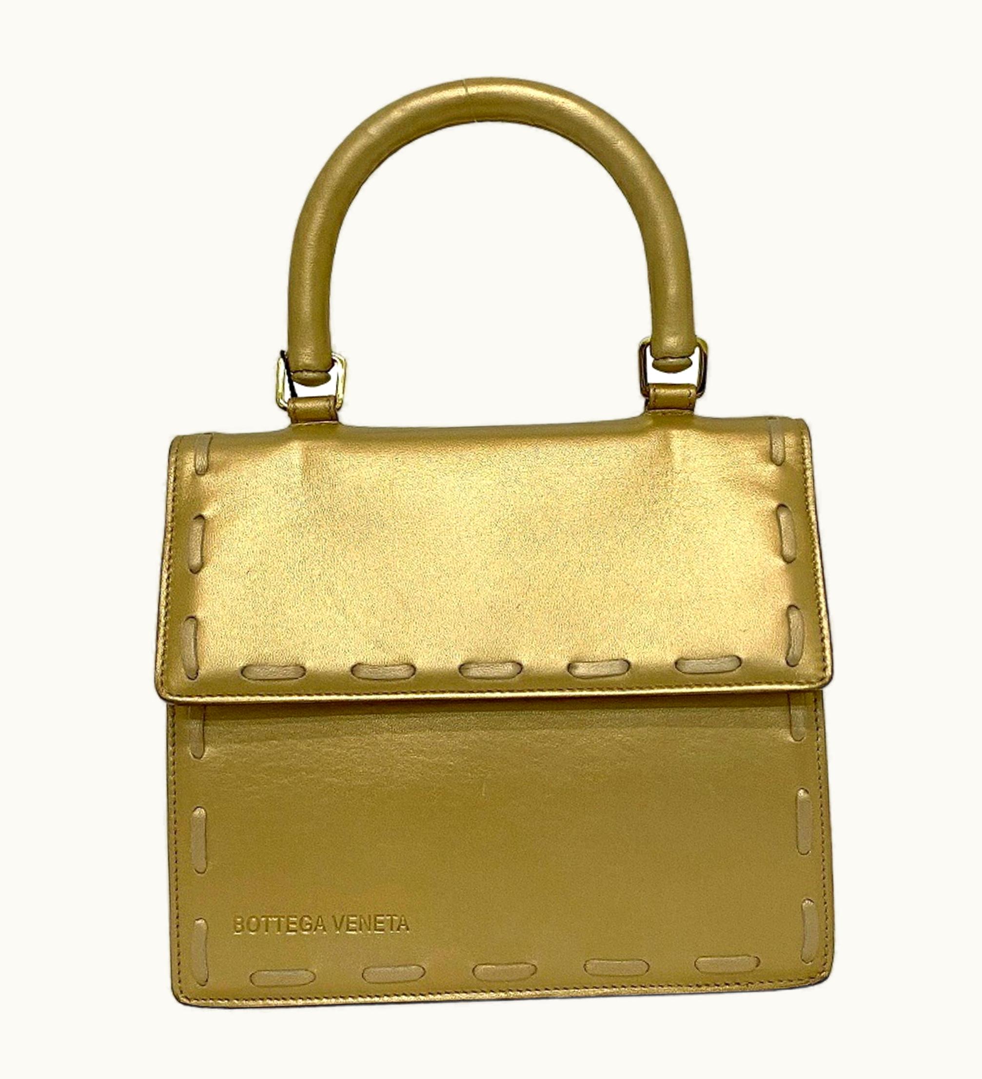 Bottega Veneta Bottega Veneta Handbag Gold Leather Bottega Veneta Top Handle Bag Flap Ladies