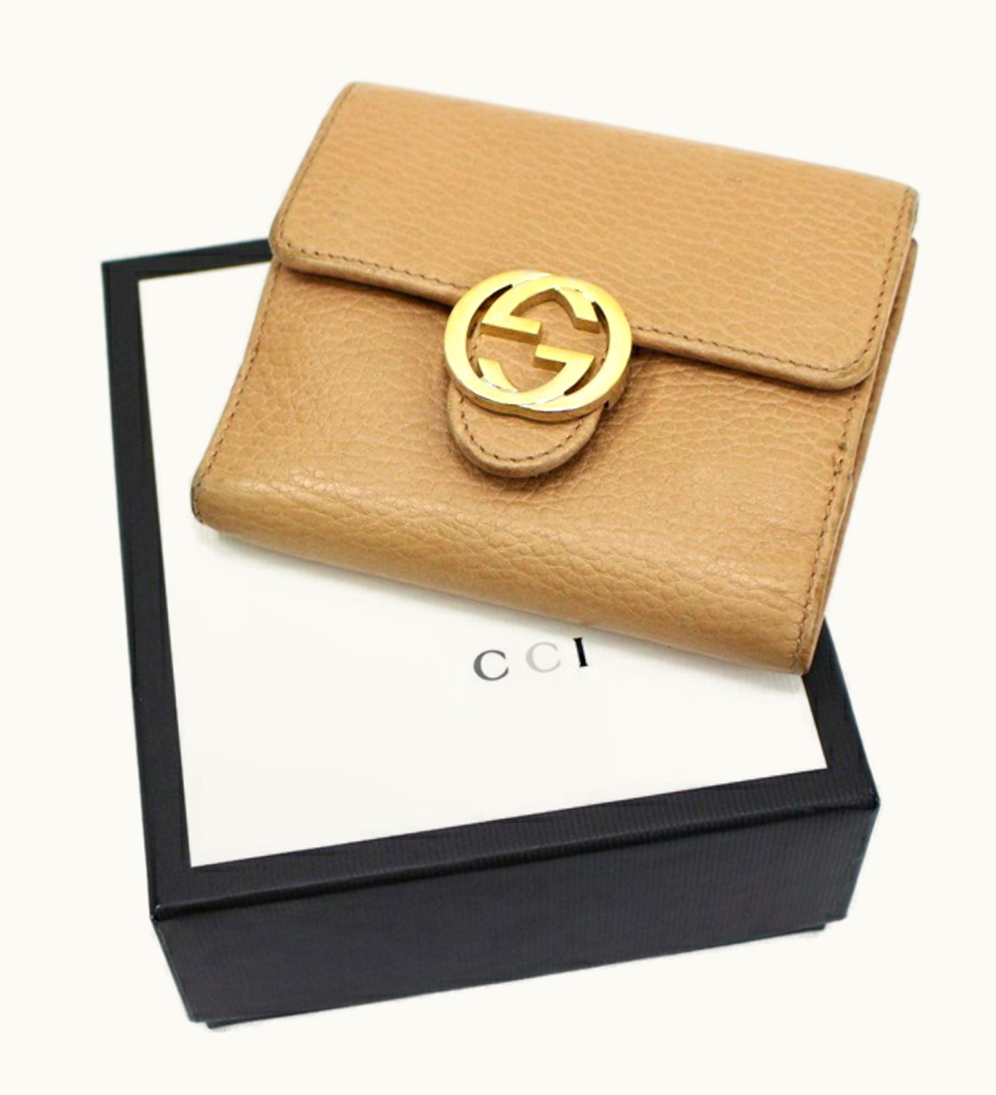 Gucci Gucci Interlocking G W Wallet Beige Leather 615525 Coin Purse