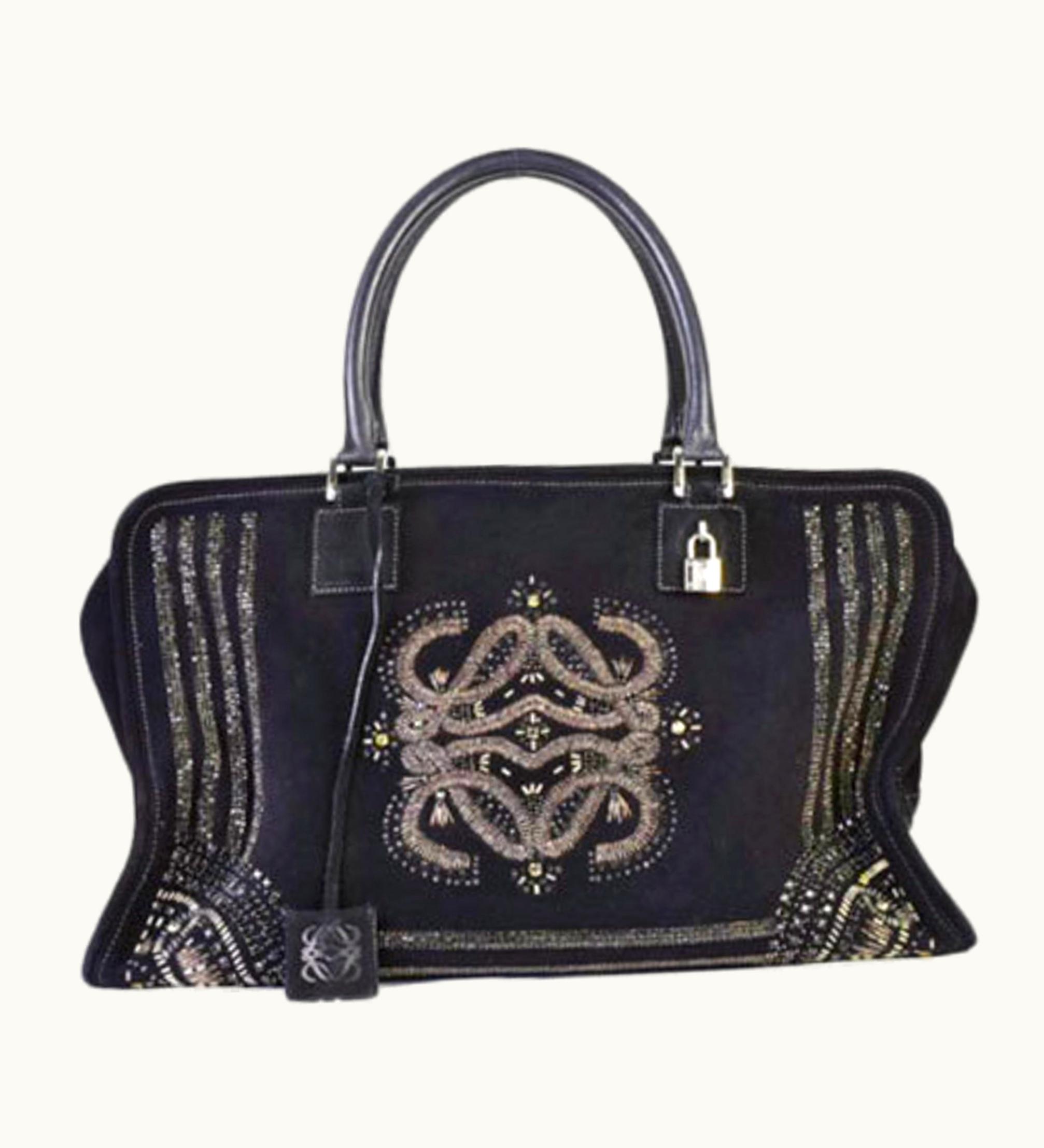 Loewe Loewe Boston Bag Amazona 44 Rhinestone Suede Leather Black