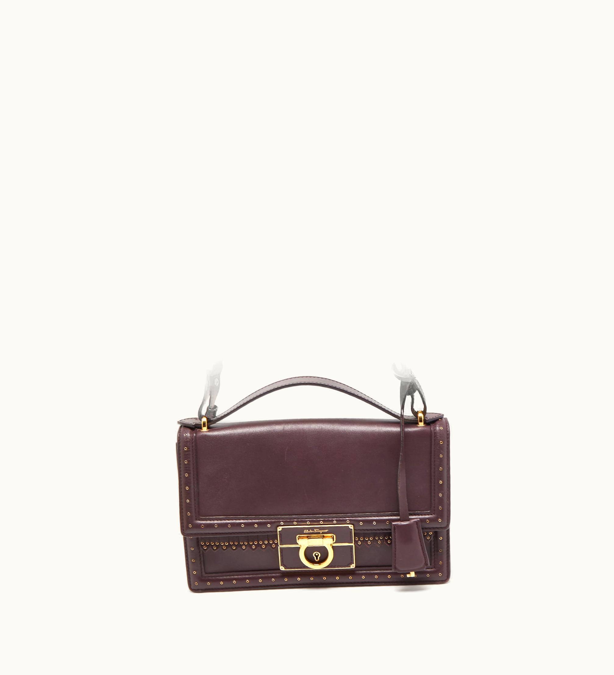 Salvatore Ferragamo Salvatore Ferragamo Burgundy Leather Grommets Aileen Top Handle Bag