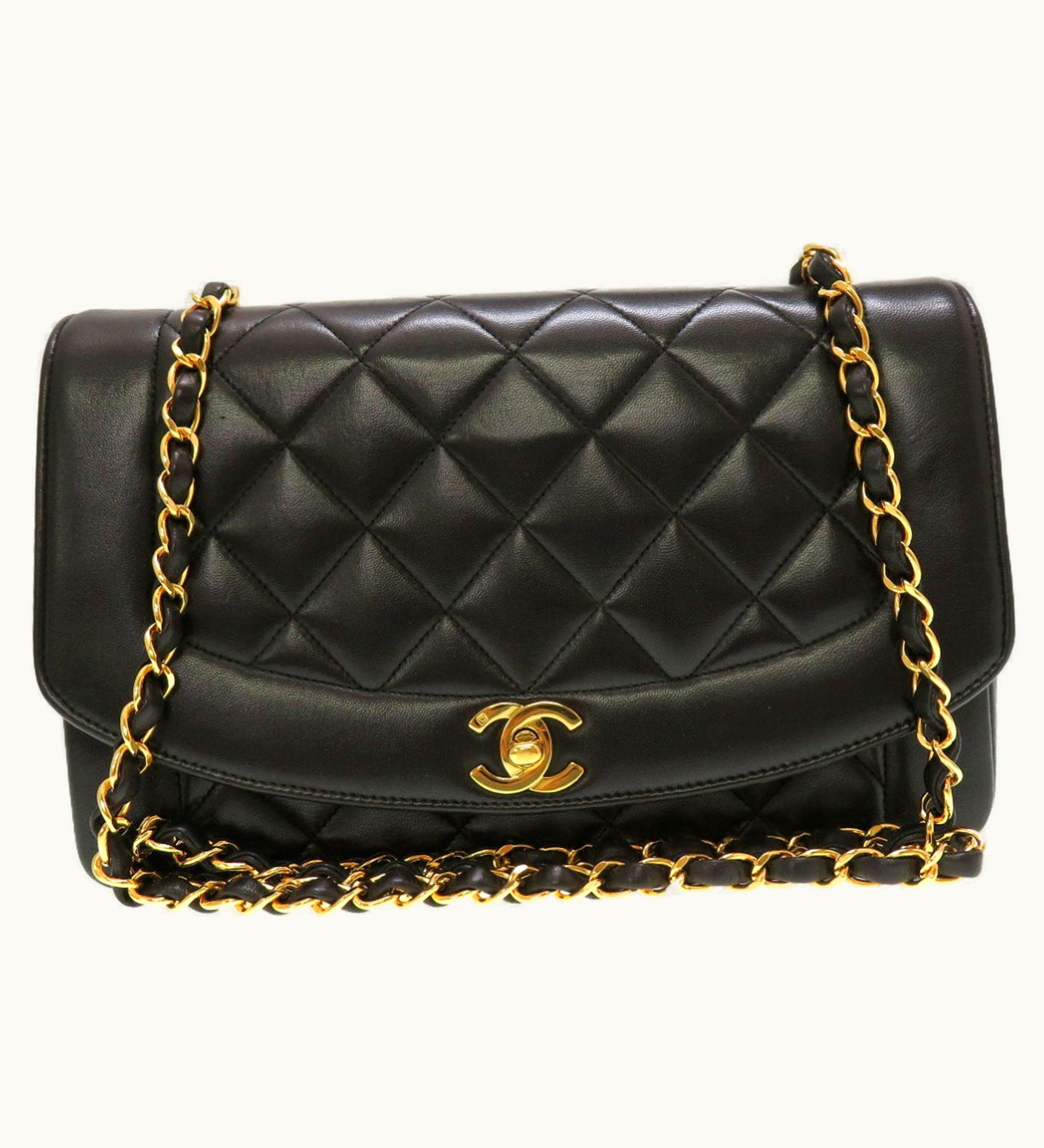 Chanel Chanel Diana 25 Matelasse No. 4 Lambskin Black Gold Chain Shoulder Bag Coco Mark
