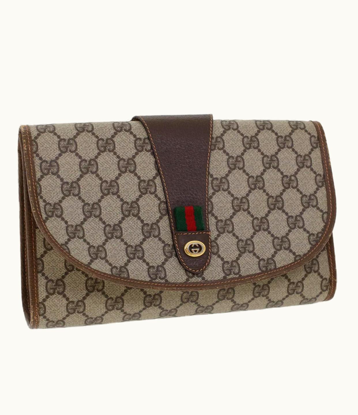 Gucci Gucci GG Canvas Web Sherry Line Clutch Bag Beige Red Green 156.01.030