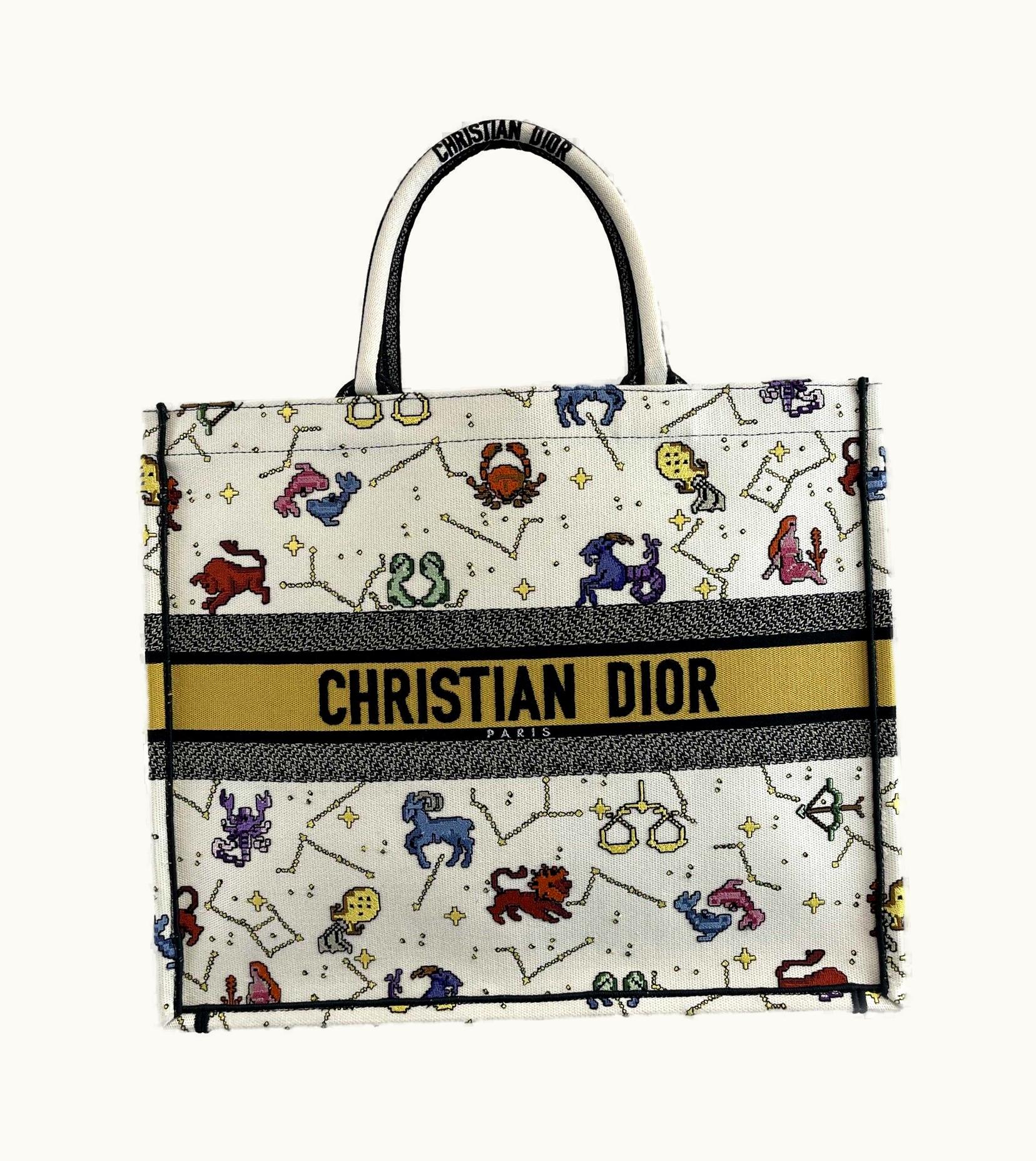 Dior Dior - New 2022 Large Pixel Zodiac Embroidered Canvas Book Tote