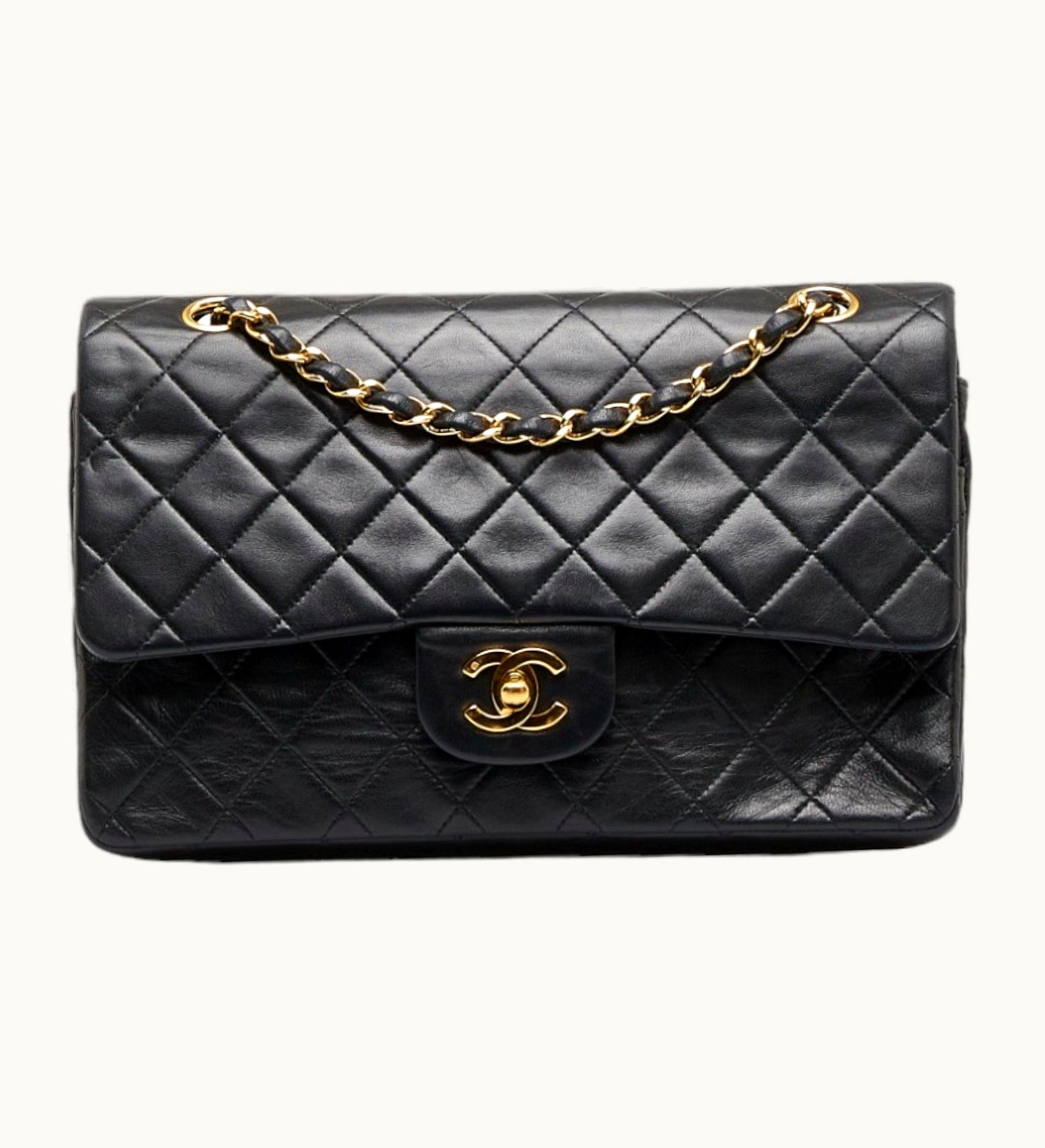 Chanel Chanel Matelasse 25 Double Flap Chain Shoulder Bag Black Leather Ladies