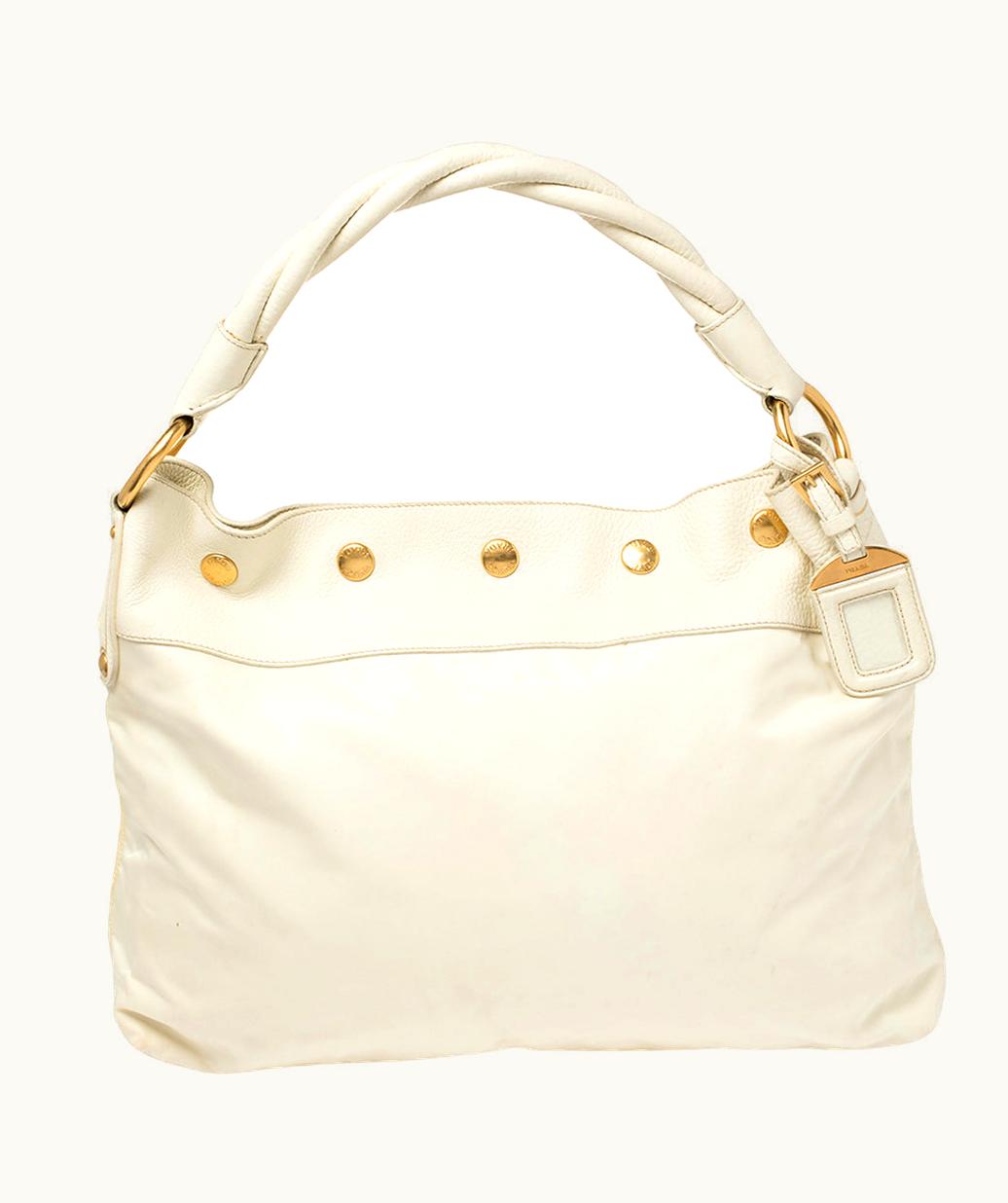 Prada Prada Braided Handle Hobo White Nylon and Leather