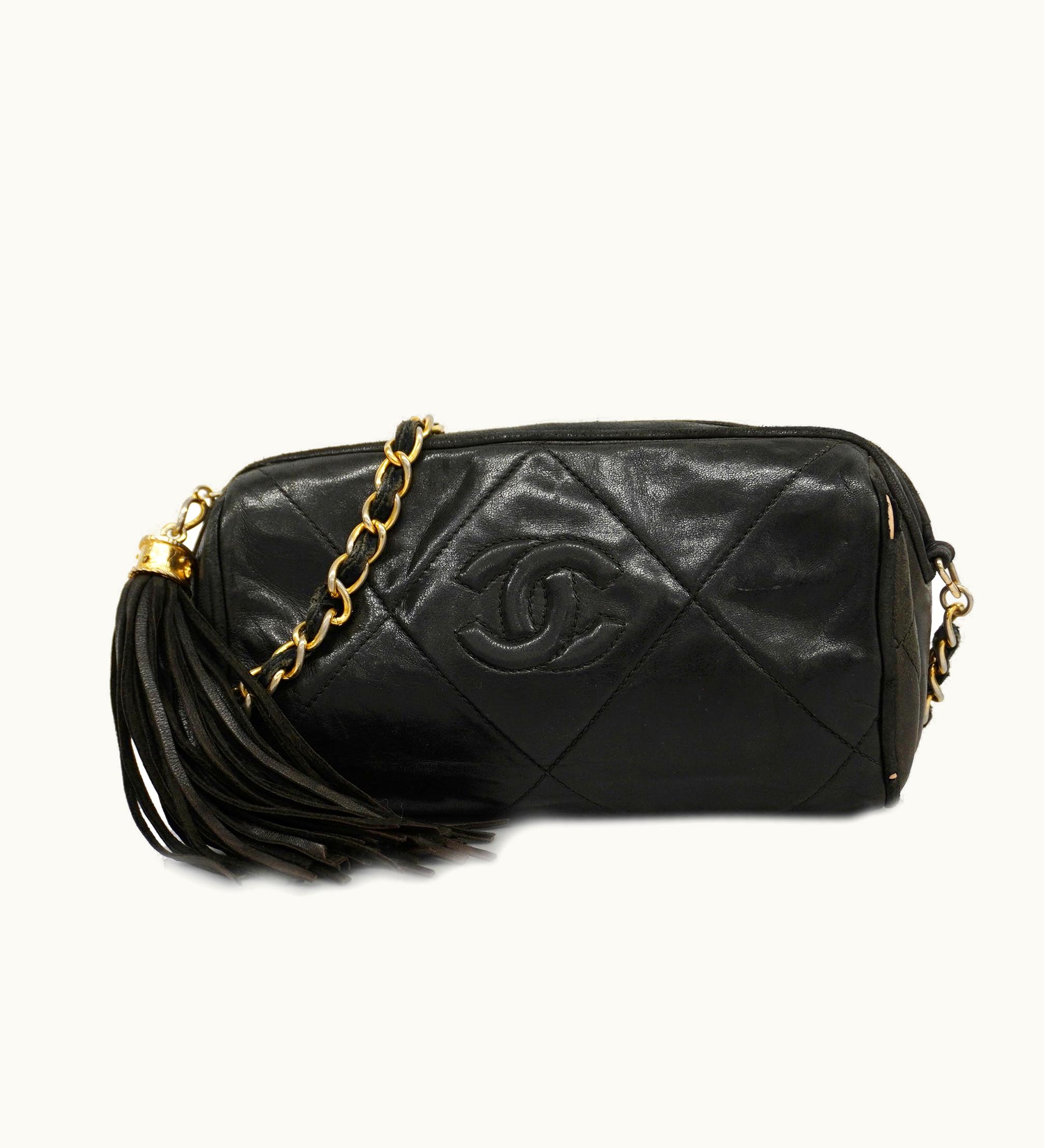 Chanel Chanel Matelasse Fringed Chain Shoulder Women's Leather Shoulder Bag Black