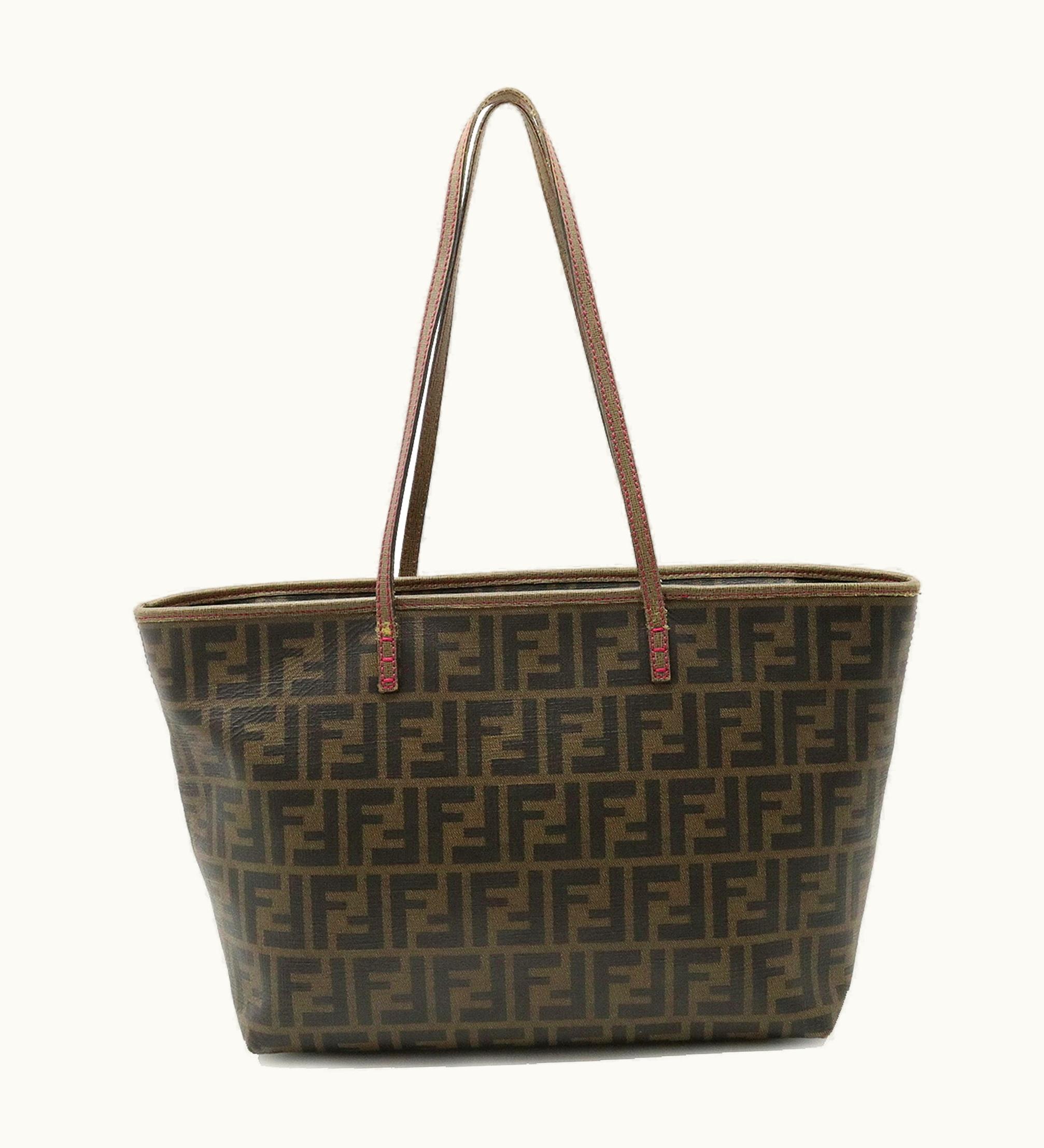 Fendi Fendi Zucca Pattern Tote Bag Shoulder Pvc Khaki Brown Dark Pink 8Bh198