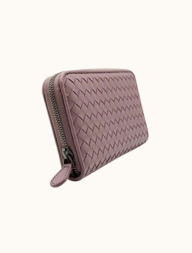 Bottega Veneta Bottega Veneta Aubergine Calf Leather Intrecciato Zip Around Wallet