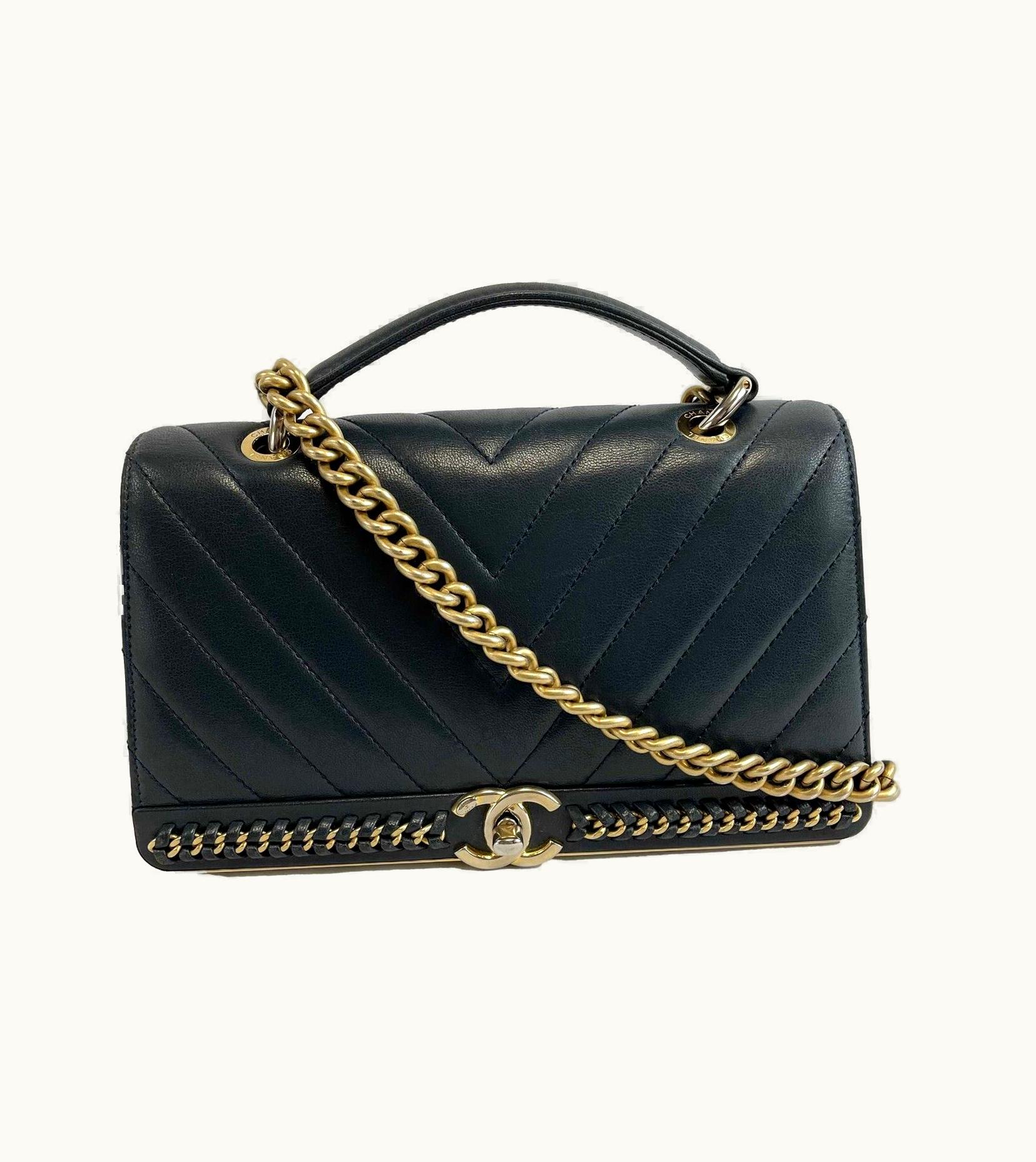 Chanel Chanel - 2Way Bag V Stitch CC Coco Mark Black Leather Top Handle Crossbody