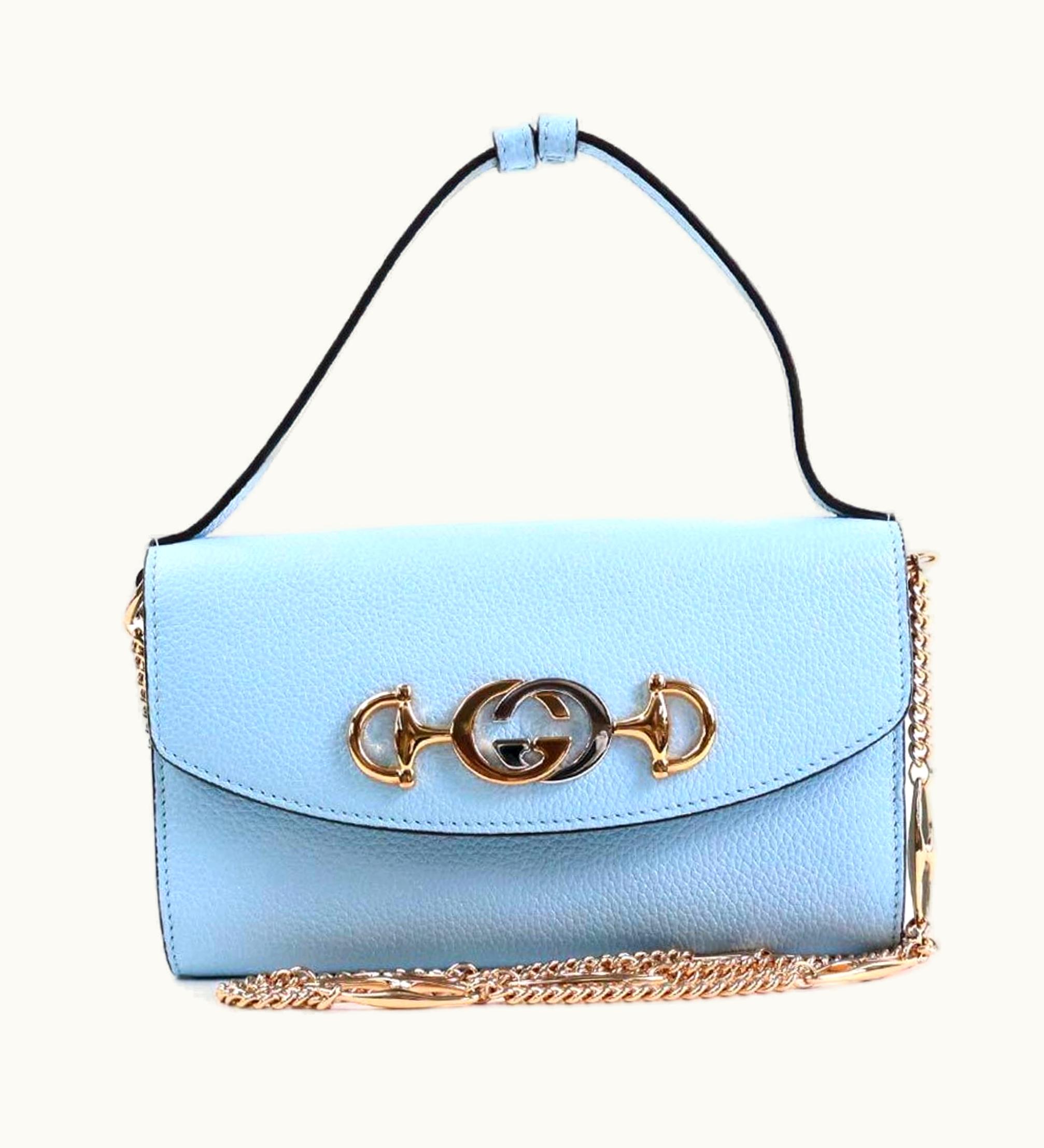 Gucci Gucci Handbag Crossbody Shoulder Bag GG Horsebit Leather/Metal Light Blue/Gold/Silver Ladies 564718