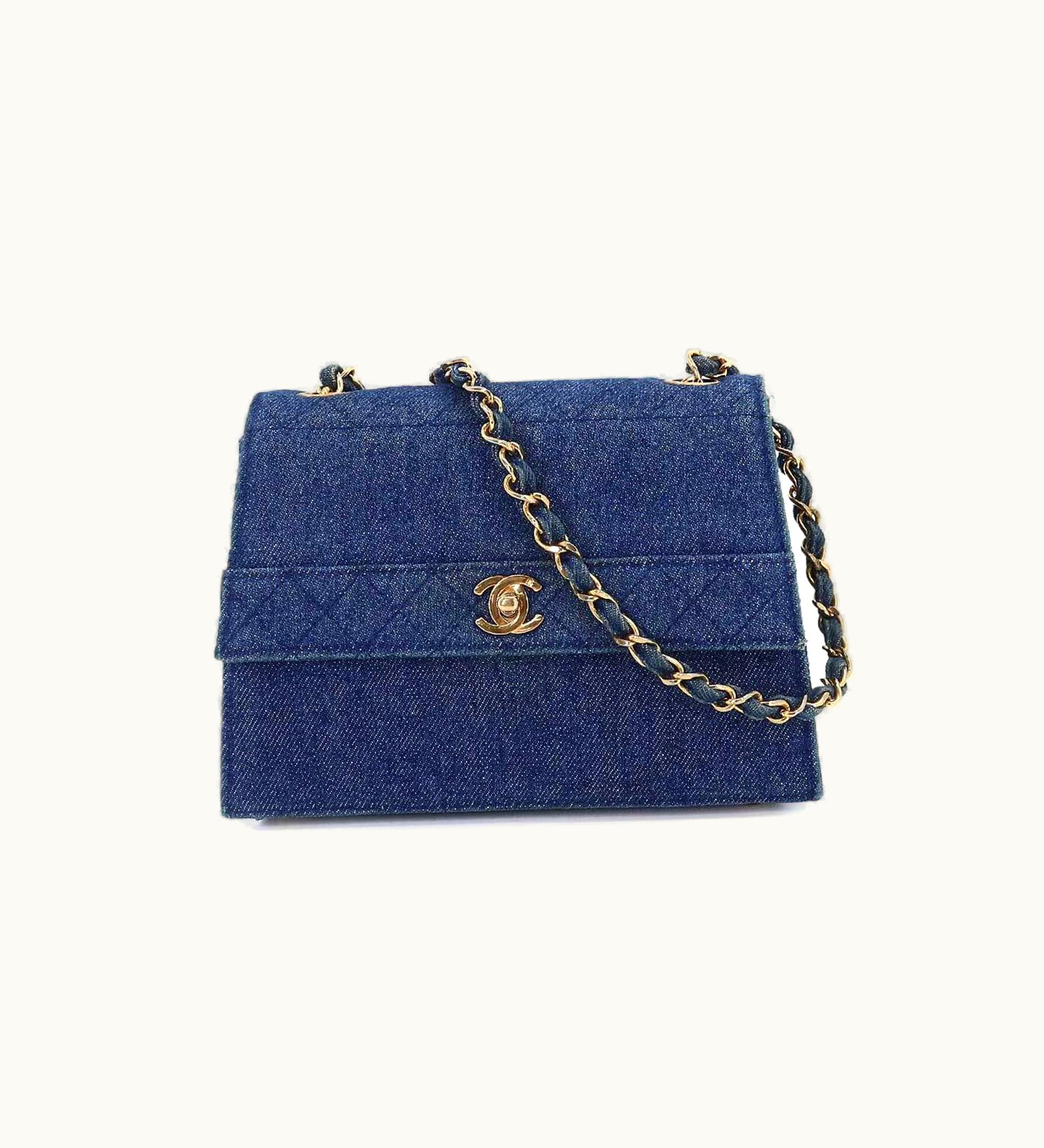 Chanel Chanel Chain Shoulder Bag Denim Blue Gold Hardware Vintage Matelasse