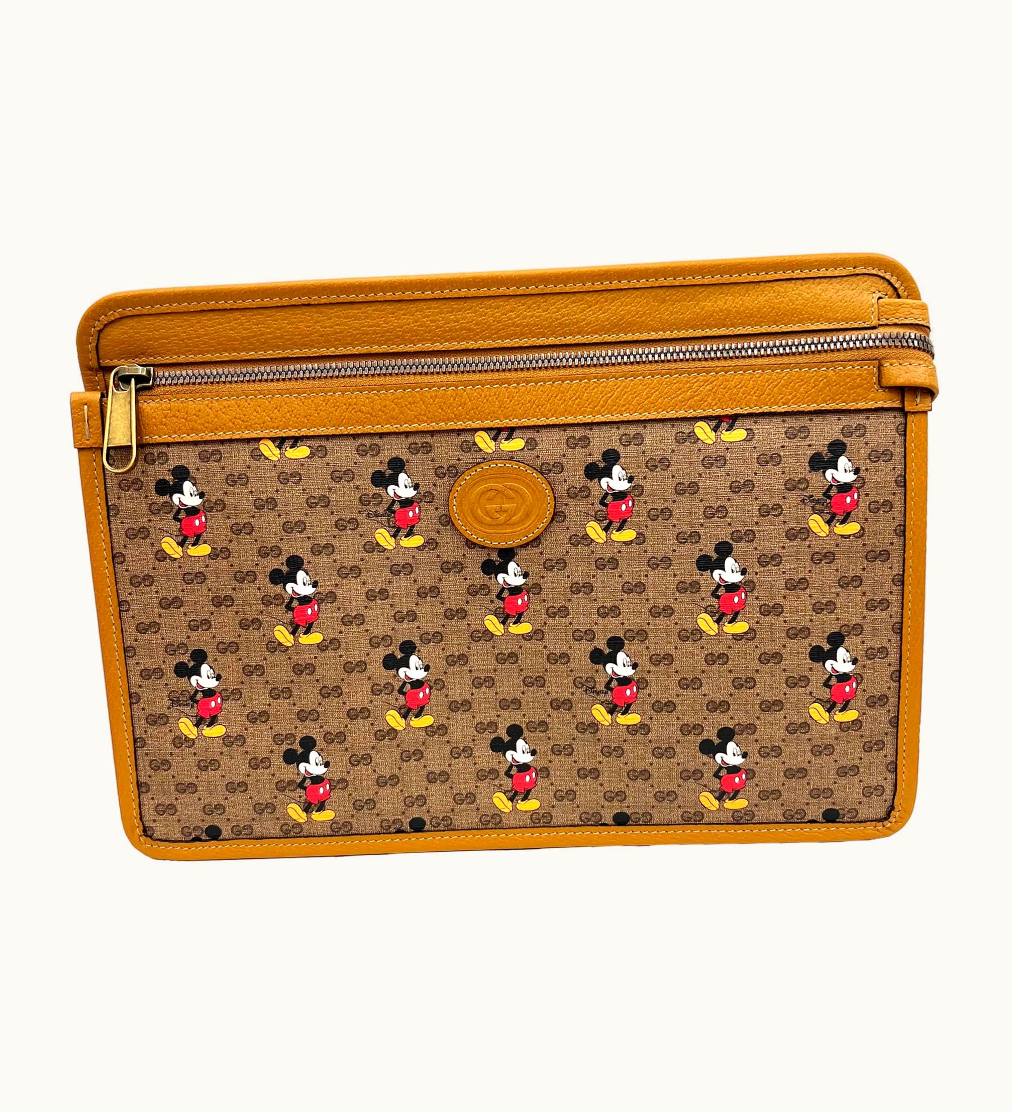 Gucci Gucci Clutch Bag Disney Collaboration GG Supreme Mickey Brown 602552 Leather Pvc Men's