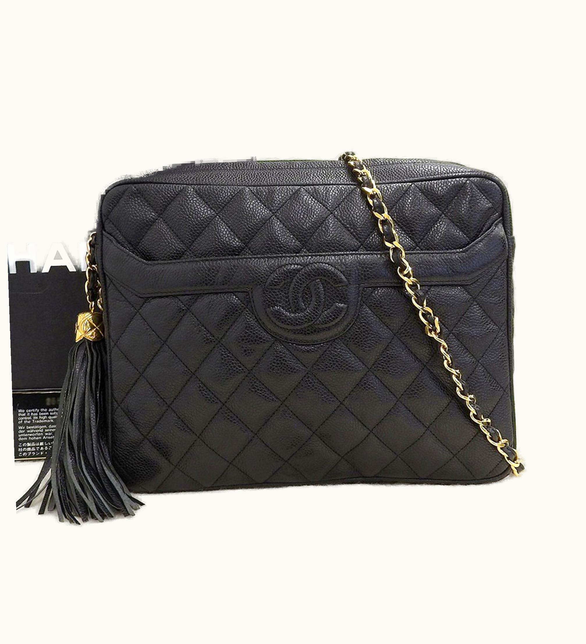 Chanel Chanel Matelasse Here Mark Fringe Shoulder Bag Caviar Skin Black With Seal No. 2