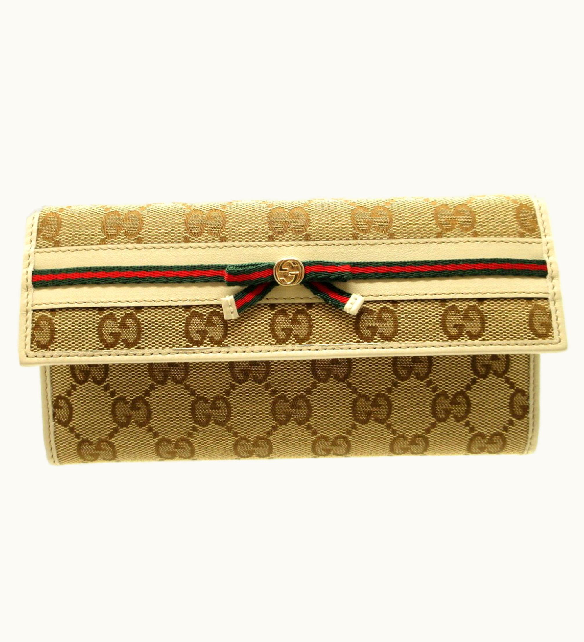 Gucci Gucci Sherry Line 256998 GG Canvas Leather Beige Bifold Long Wallet 5H0074