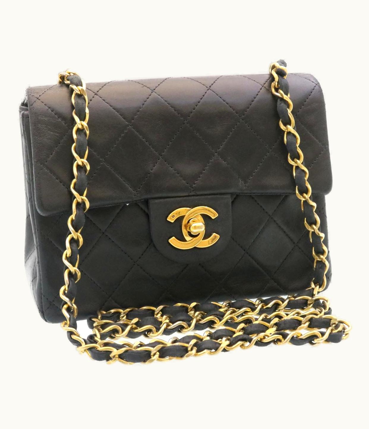 Chanel Chanel Mini Matelasse Chain Flap Shoulder Bag Lamb Skin Black Gold Luxury Shoulder Bag