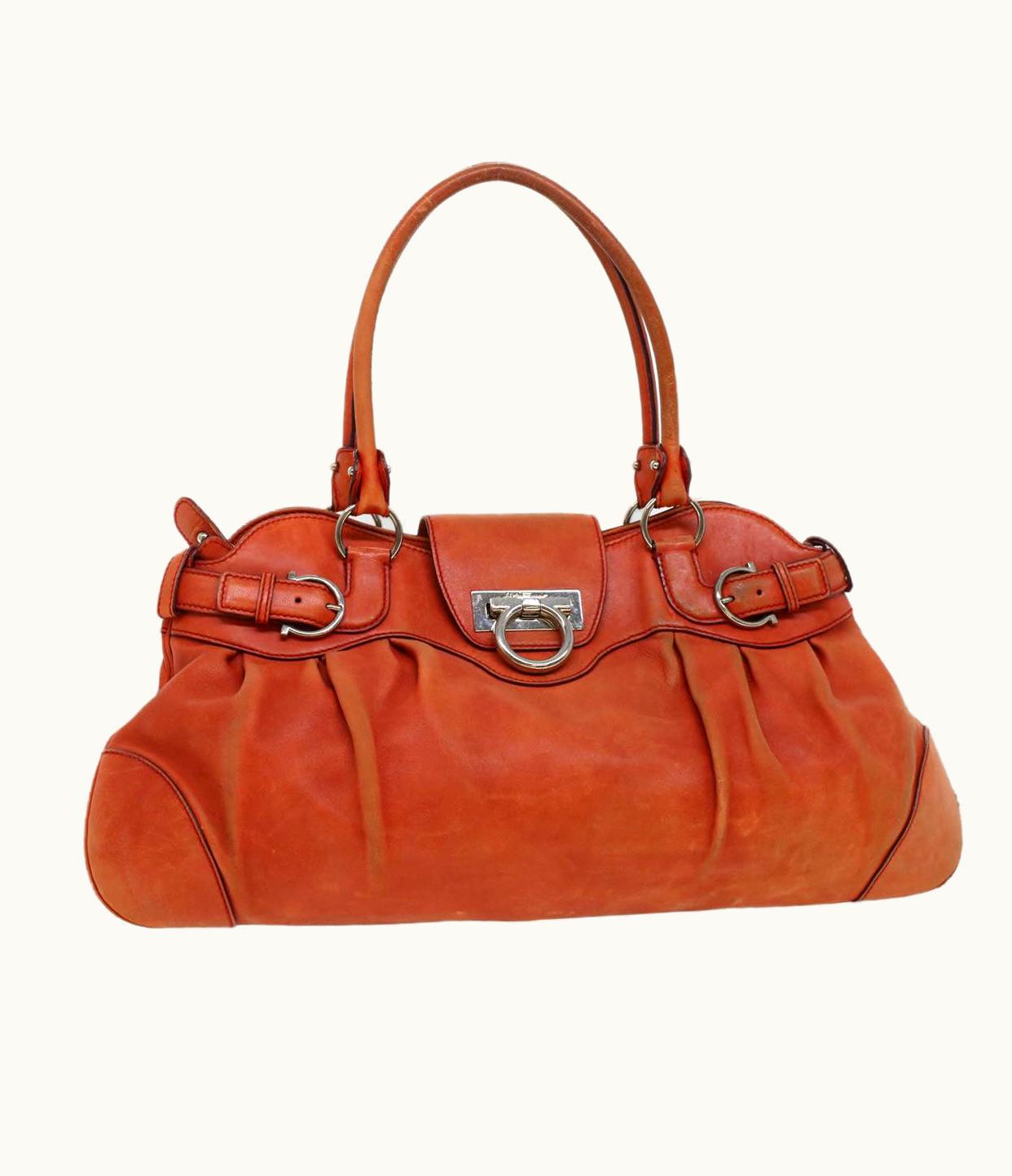 Salvatore Ferragamo Salvatore Ferragamo Gancini Hand Bag Leather Orange Ab-21 5370