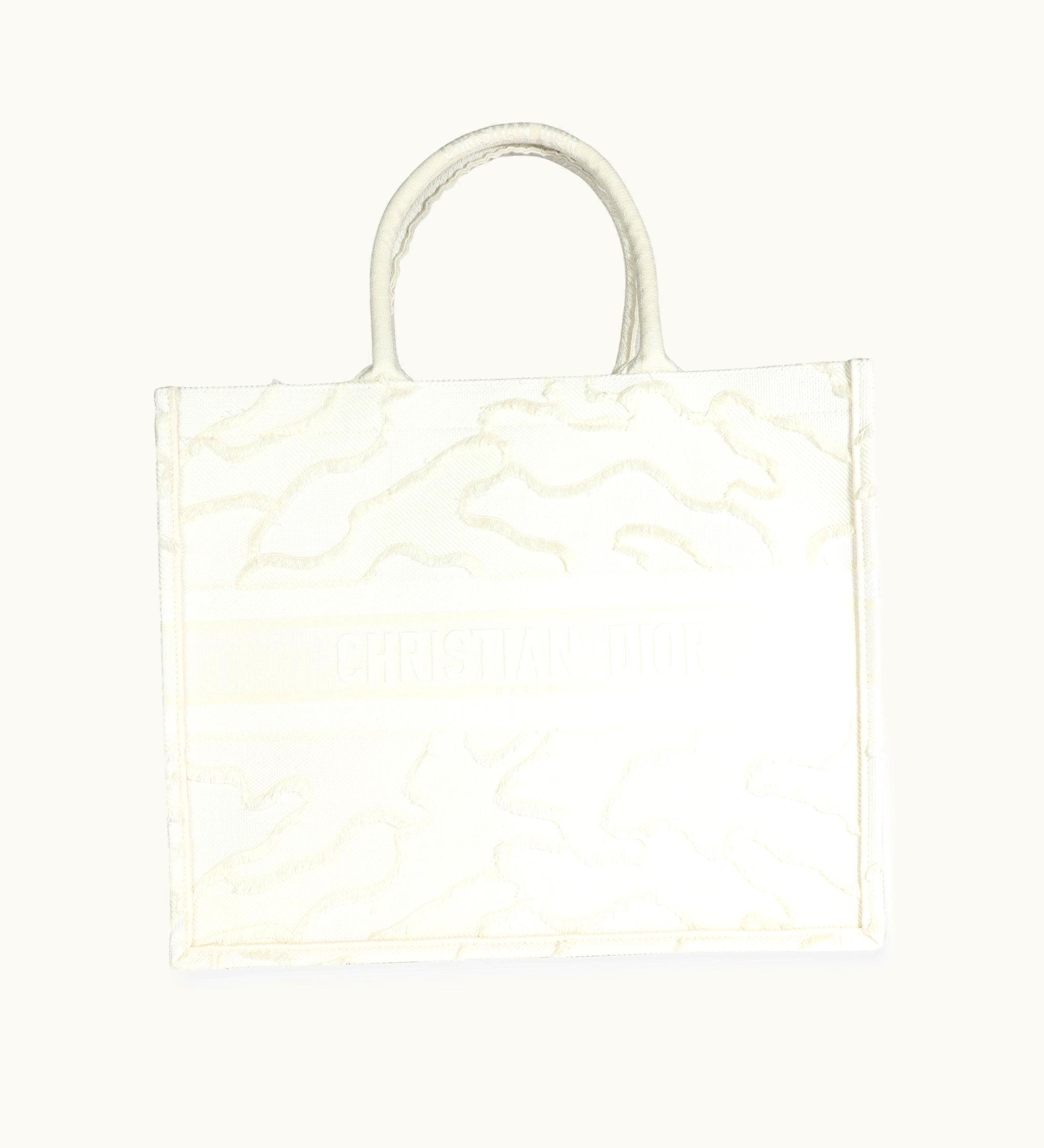 Dior Dior Christian Dior White Camouflage Embroidery Large Book Tote