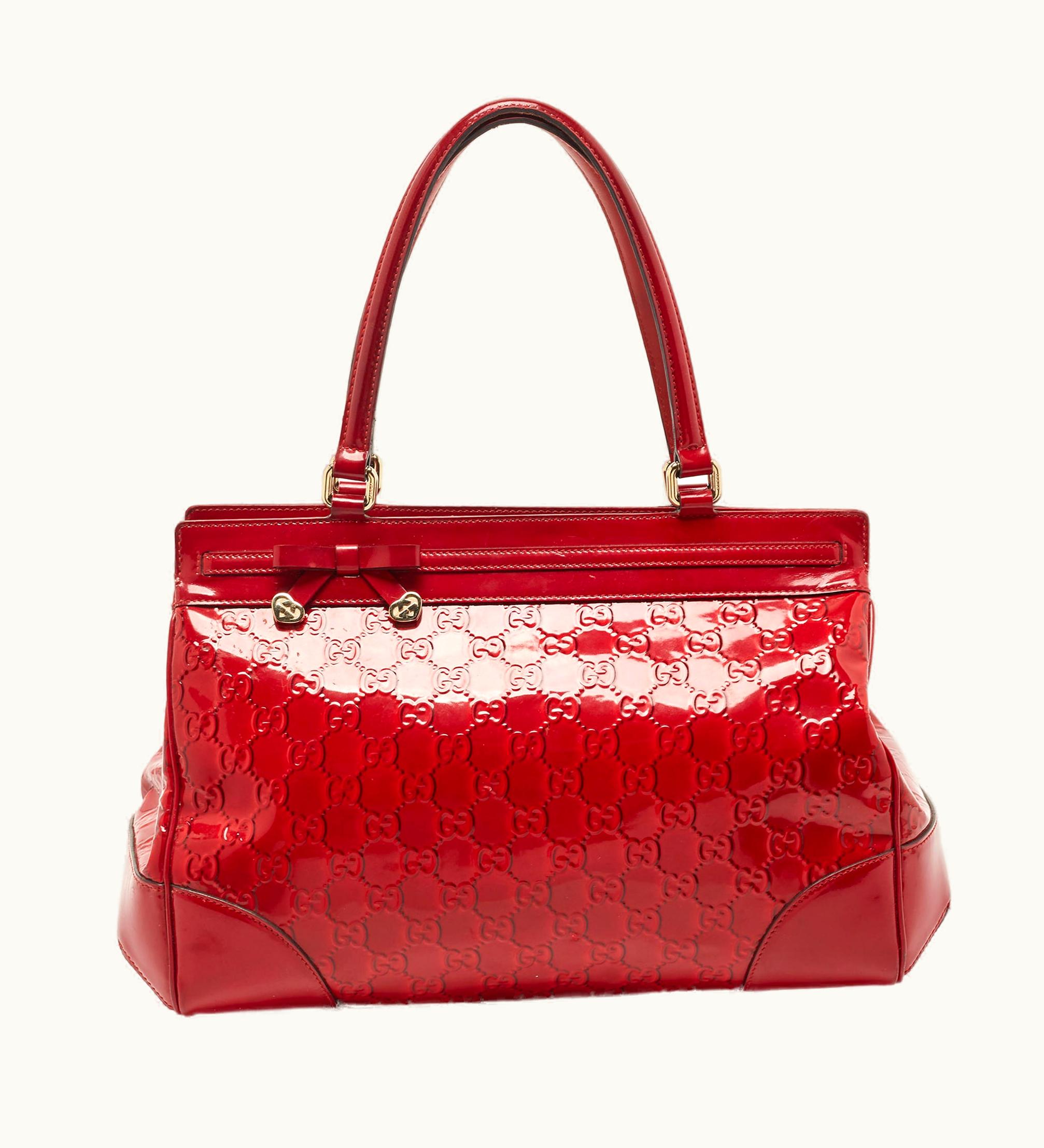 Gucci Gucci Red Ssima Patent Leather Mayfair Bow Tote