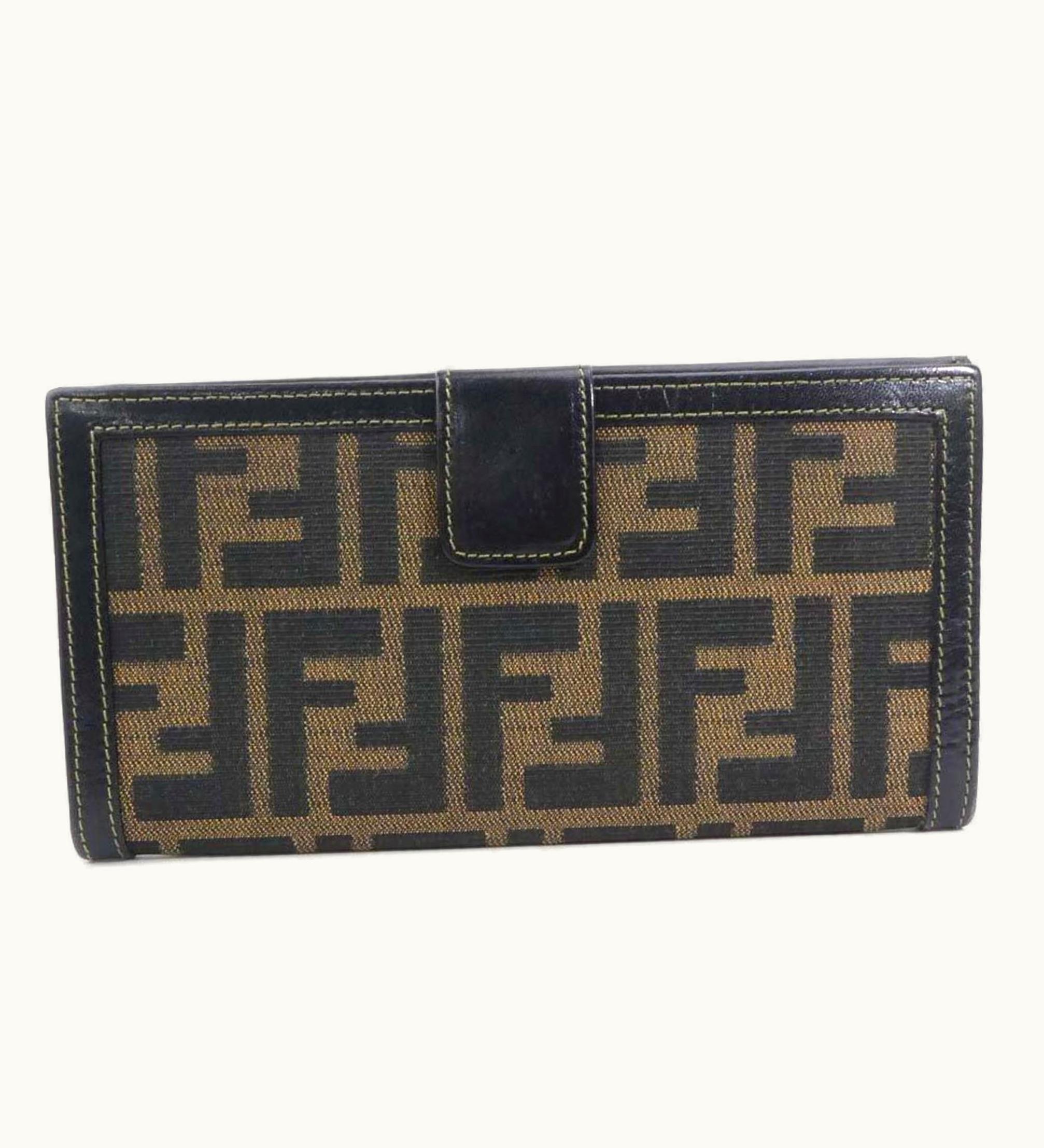 Fendi Fendi Bifold Long Wallet Zucca Canvas/Leather Brown Ladies