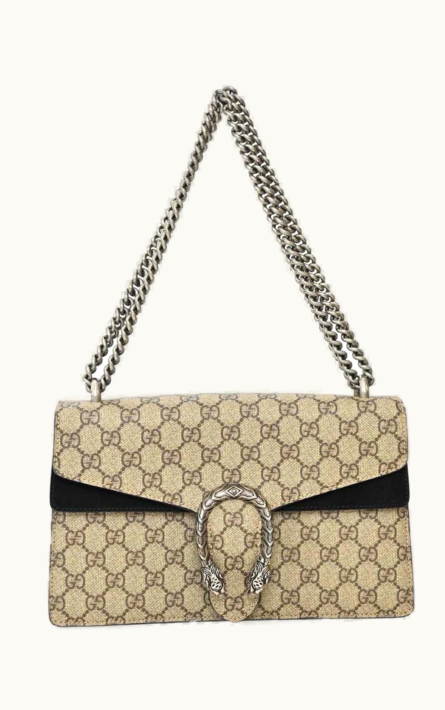 Gucci Gucci Dionysus GG Small Embellished Printed Coated-Canvas And Black Suede Shoulder Bag
