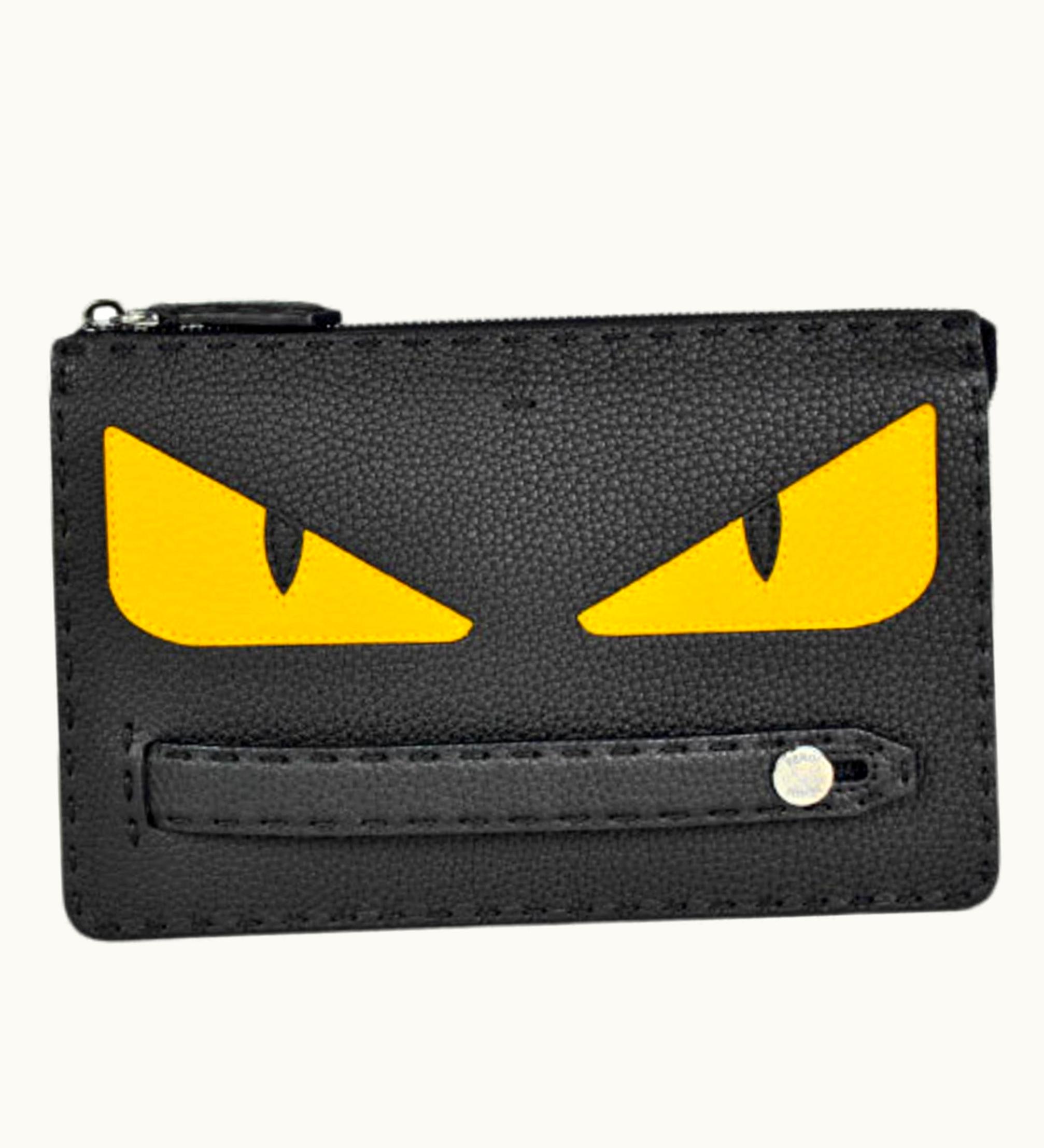 Fendi Fendi Bugs Clutch Bag Black Yellow Leather Canvas Monster 7Va350