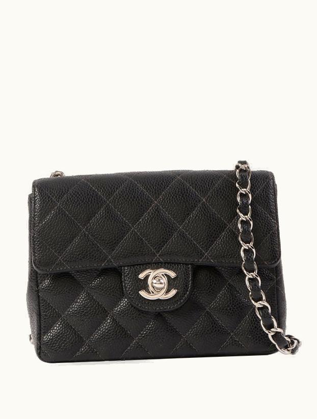 Chanel Chanel Around 2005 Made Caviar Skin Classic Flap Chain Bag Mini Black