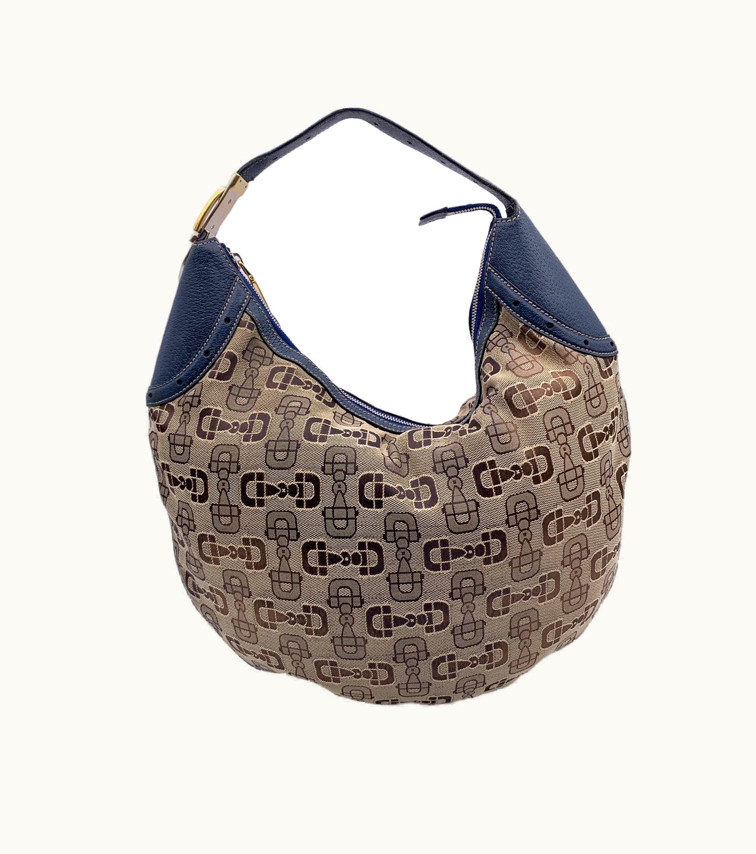Gucci Gucci Beige Canvas Horsebit Print Glam Hobo Shoulder Bag