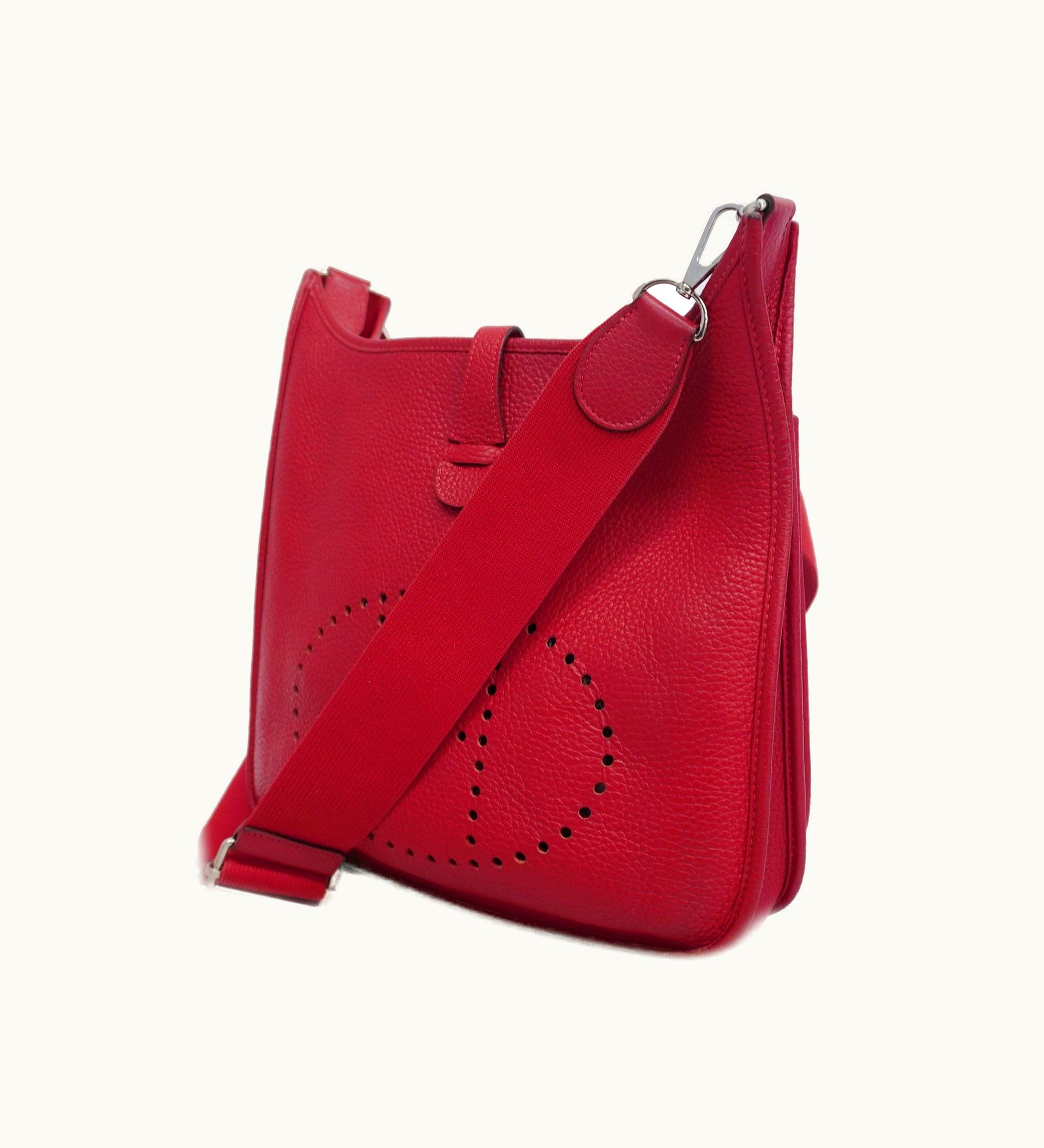 Hermès Hermès Shoulder Bag Evelyne 3 C Engraved Taurillon Clemence Rouge Casac Silver Metal
