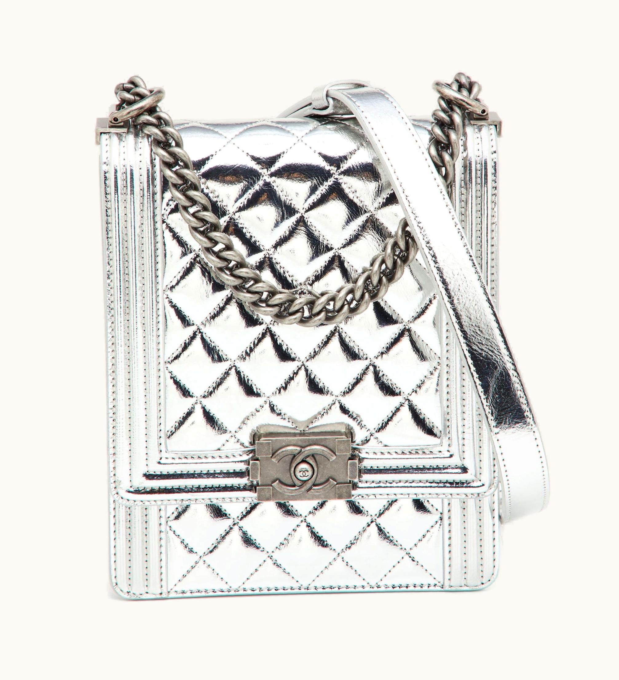 Chanel Chanel Silver Quilted Leather North South Boy Flap Bag