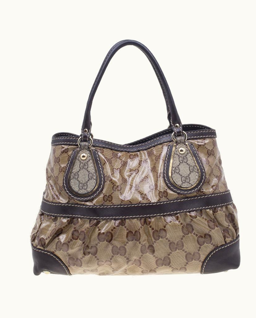 Gucci Gucci Brown Coated Canvas Monogram Crytal Mix Tote