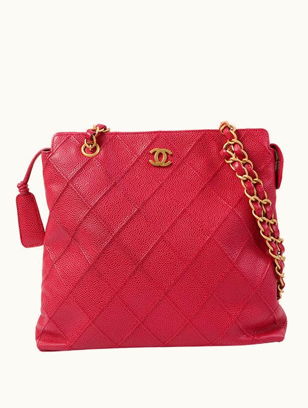 Chanel Chanel Around 2000 Made Caviar Skin Wild Stitch CC Mark Tote Bag Rose Pink