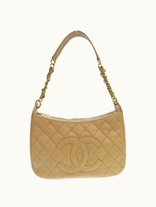Chanel Chanel Around 2003 Made Caviar Sklin CC Mark Stitch Shoulder Bag Beige