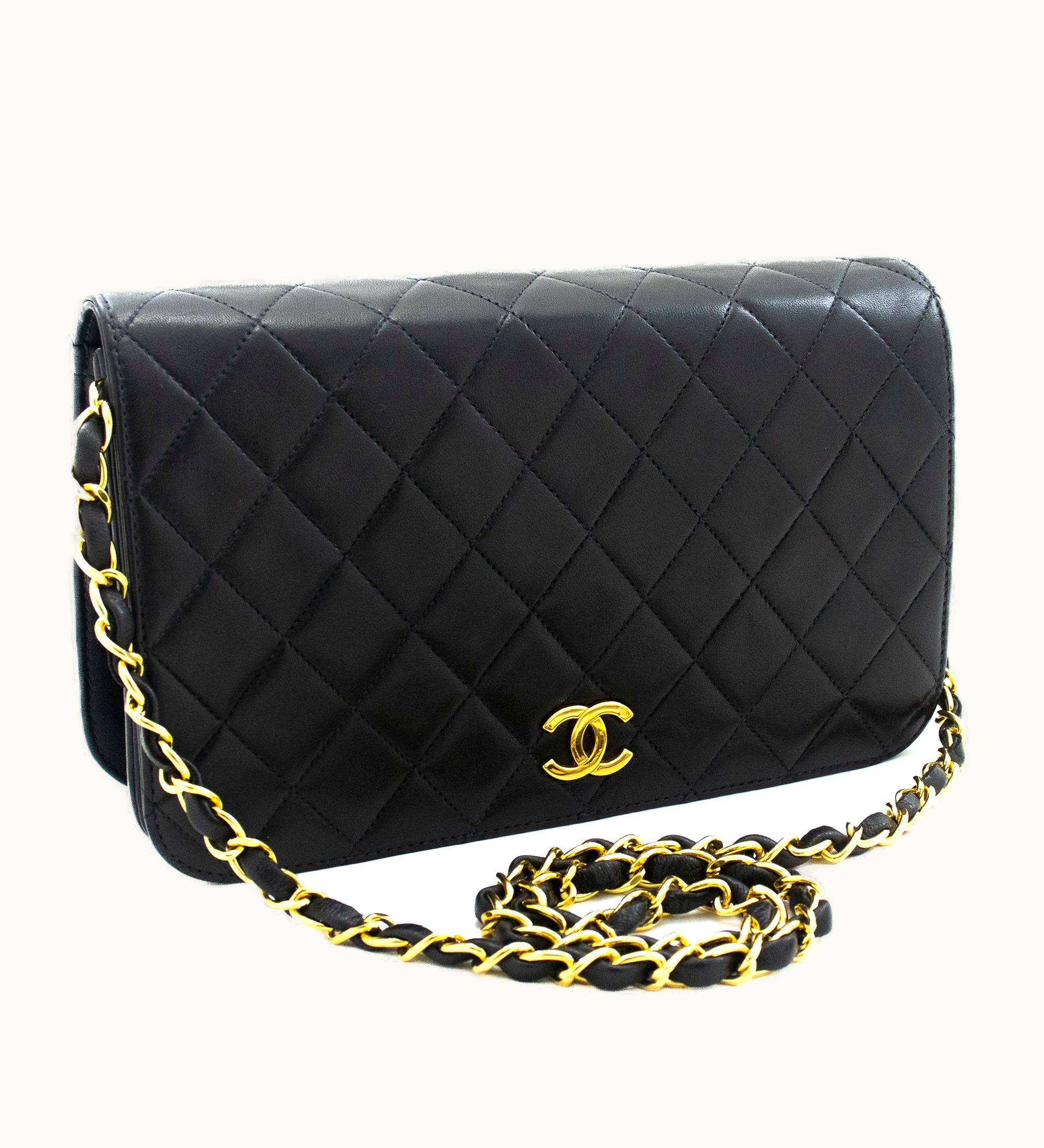 Chanel Chanel Full Flap Chain Shoulder Bag Clutch Black Quilted Lambskin