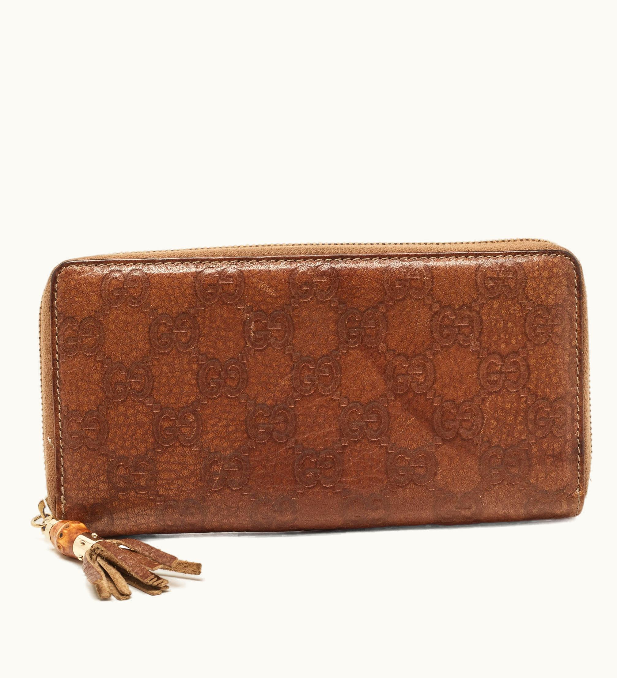 Gucci Gucci Brown Ssima Leather Bamboo Tassel Zip Around Wallet