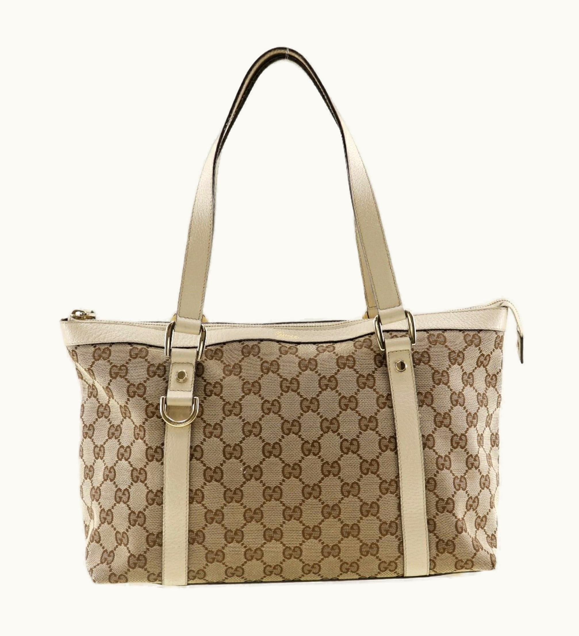 Gucci Gucci Abbey Line Tote Bag 141470 GG Canvas X Leather Made In Italy Beige Shoulder Zipper Line Ladies