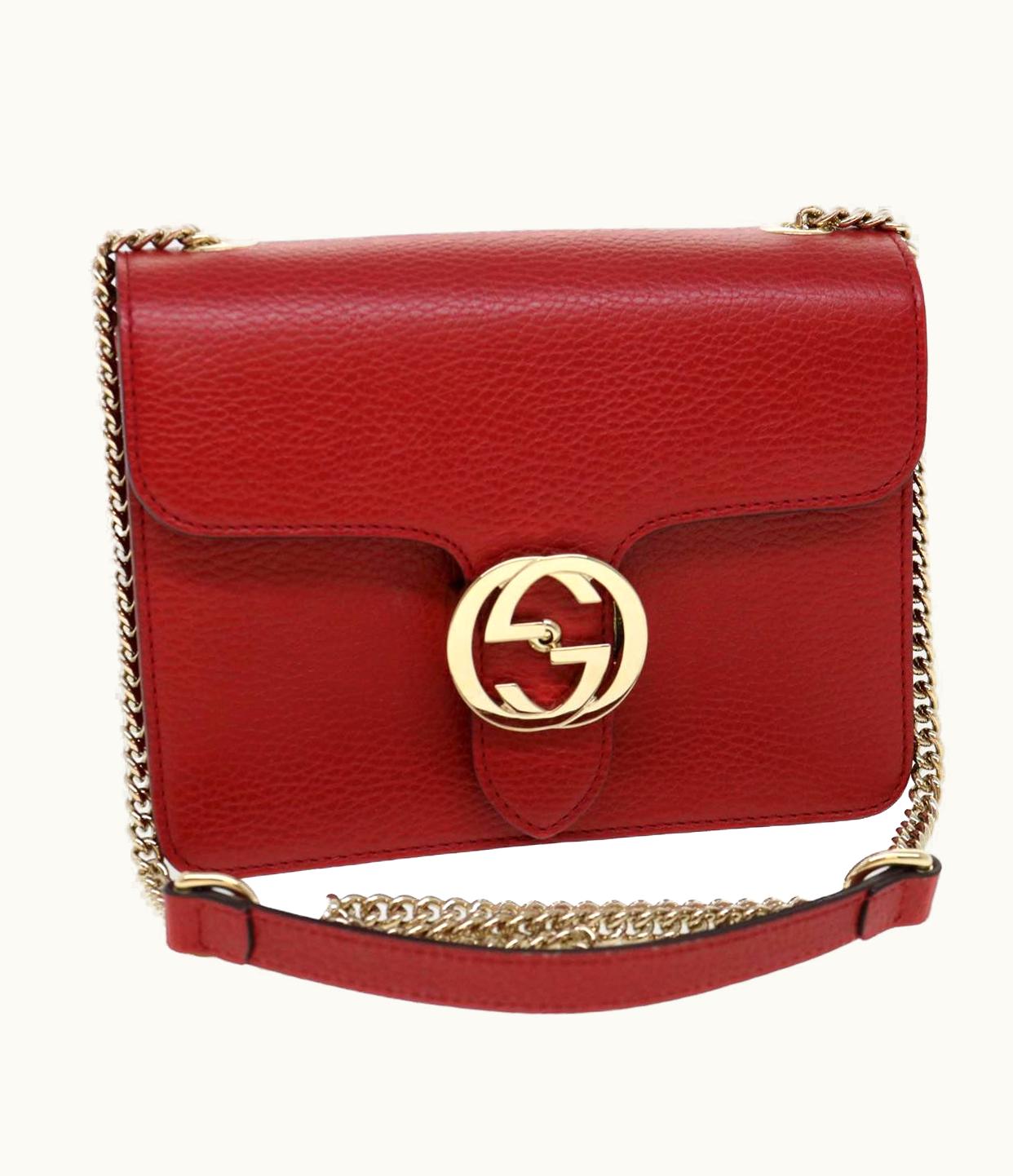 Gucci Gucci Chain Interlocking Shoulder Bag Leather Red 510304
