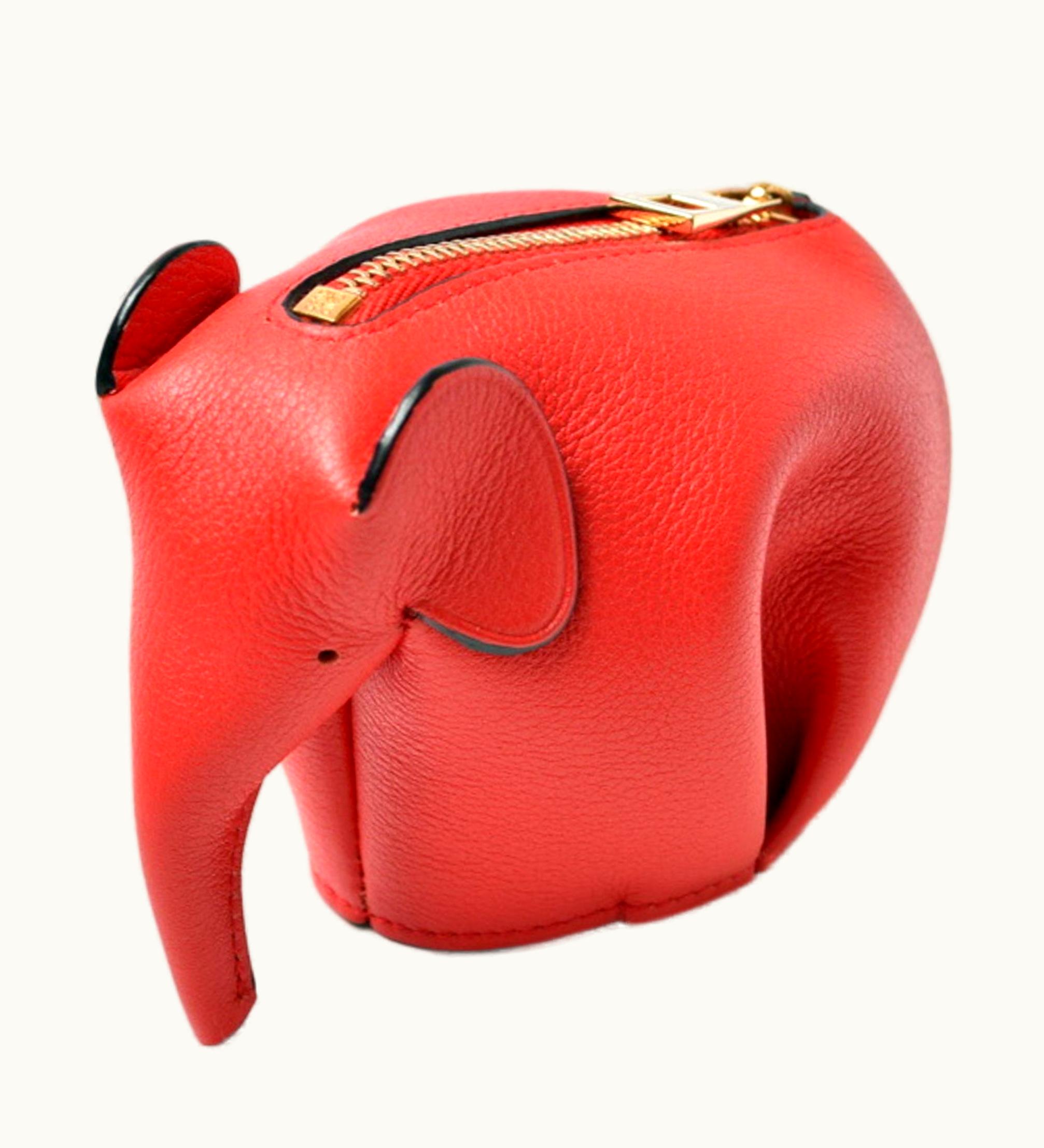 Loewe Loewe Coin Case Accessory Mini Pouch Elephant Charm Rouge