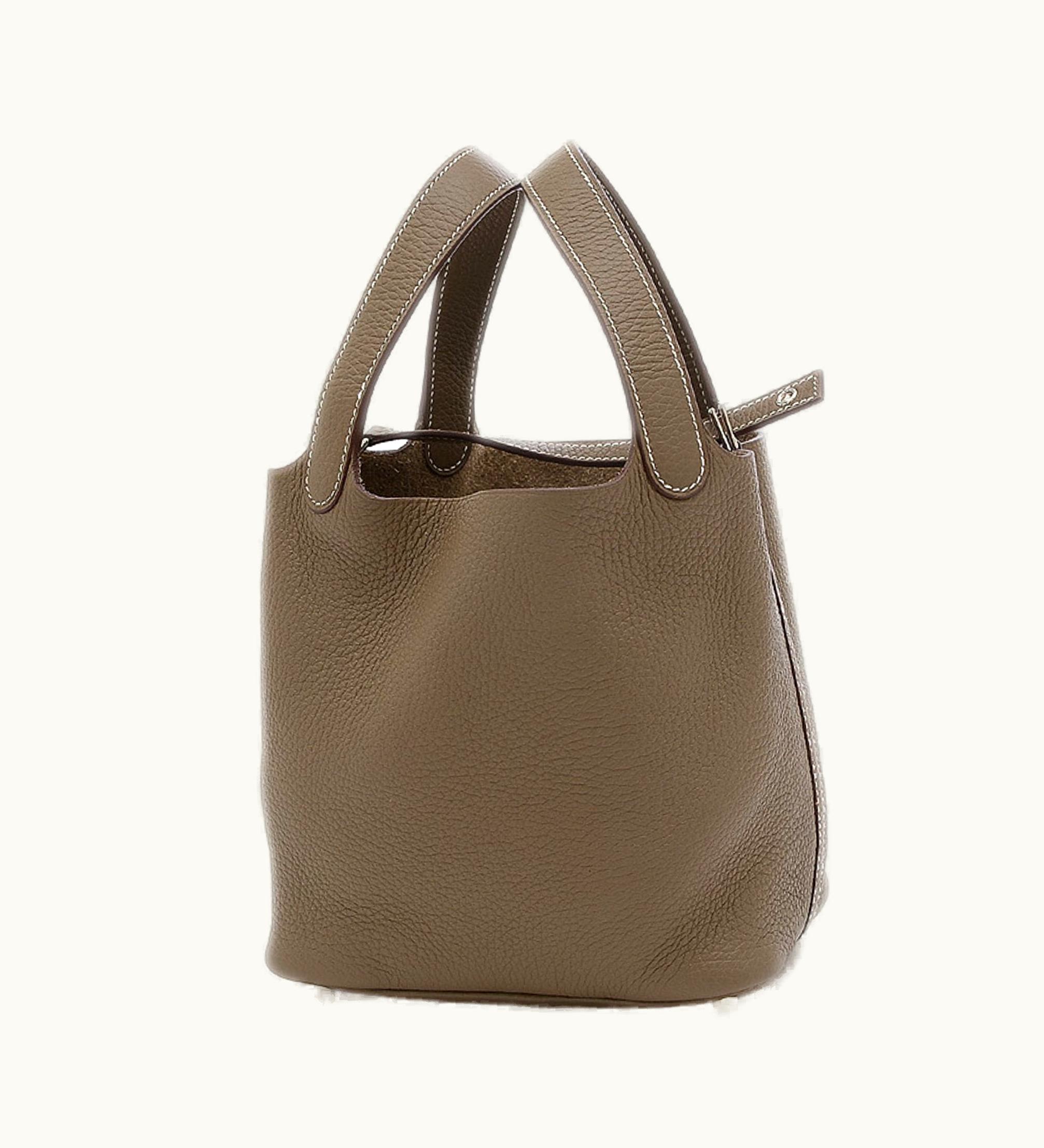 Hermès Hermès Picotin Lock PM 18 Taurillon Clemence Etoupe U Engraved Handbag