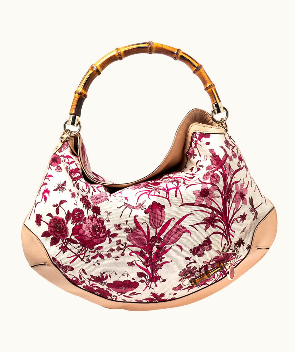 Gucci Gucci Peggy Floral Canvas And Leather Hobo White