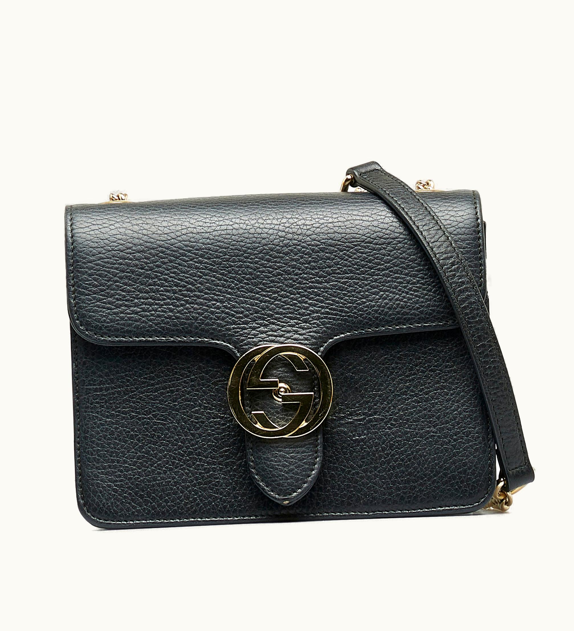 Gucci GUCCI Interlocking G Dollar Calf Crossbody Bag Black