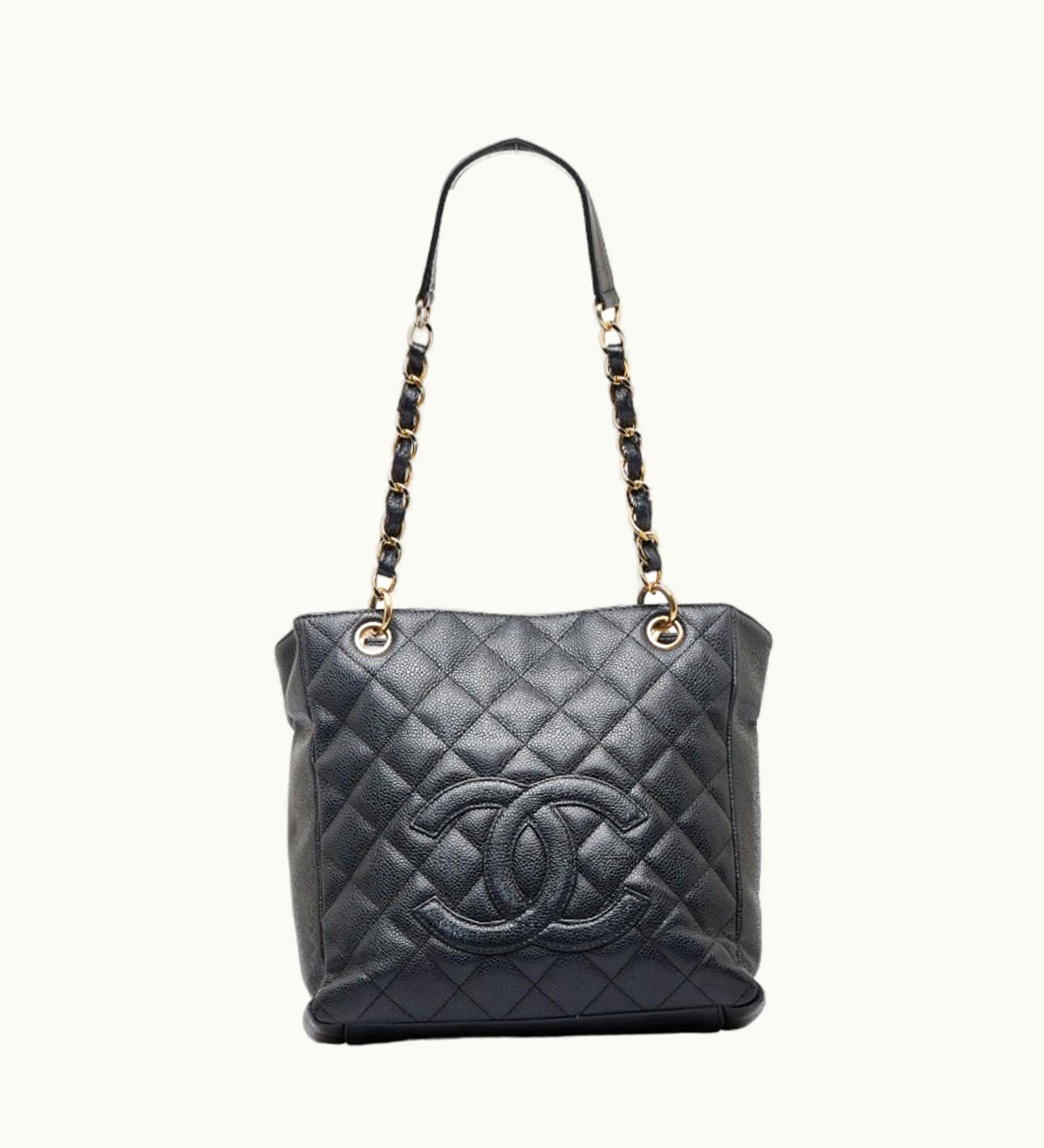 Chanel Chanel Cocomark Matelasse Pst Tote Chain Handbag Black Gold Caviar Skin Ladies