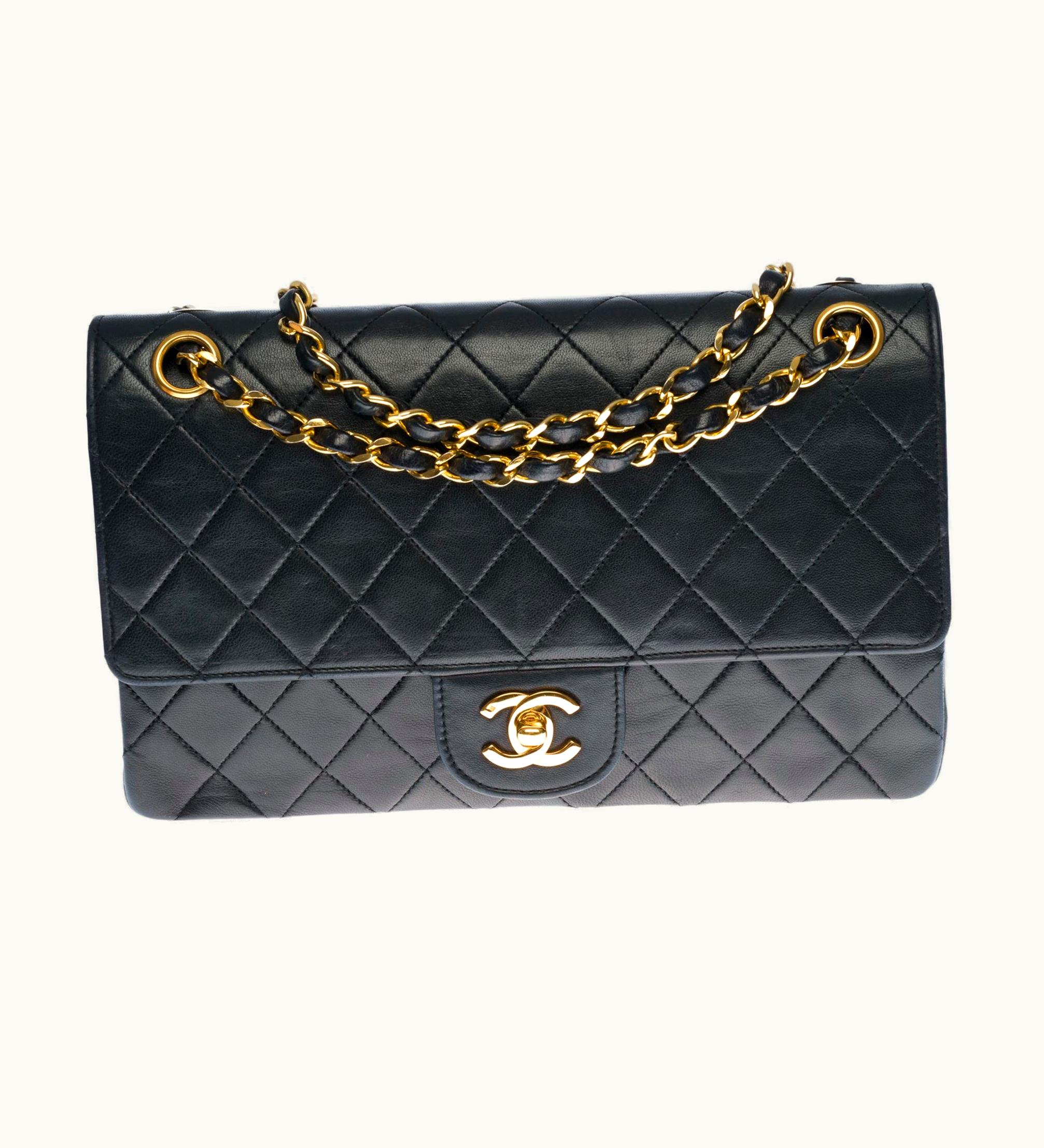 Chanel Chanel Timeless Medium Double Flap Shoulder Bag In Black Quilted Lambskin - Gold Hardware